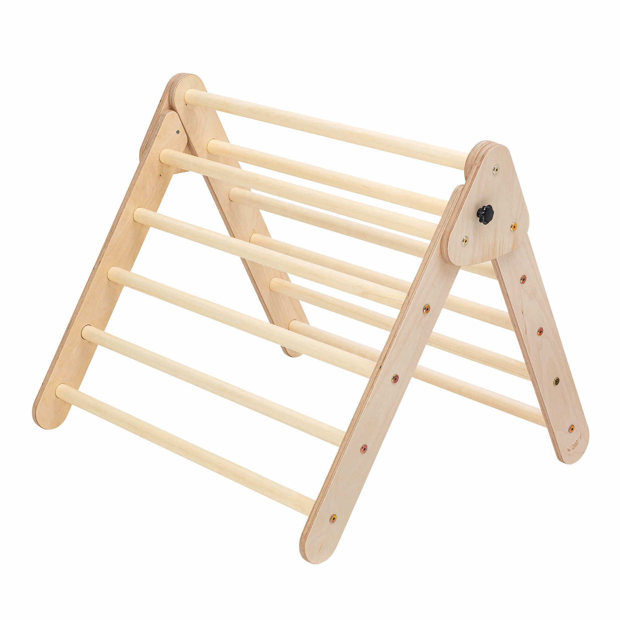 KateHaa Wooden Climbing Triangle with Ladder and Climbing Wall - Natural