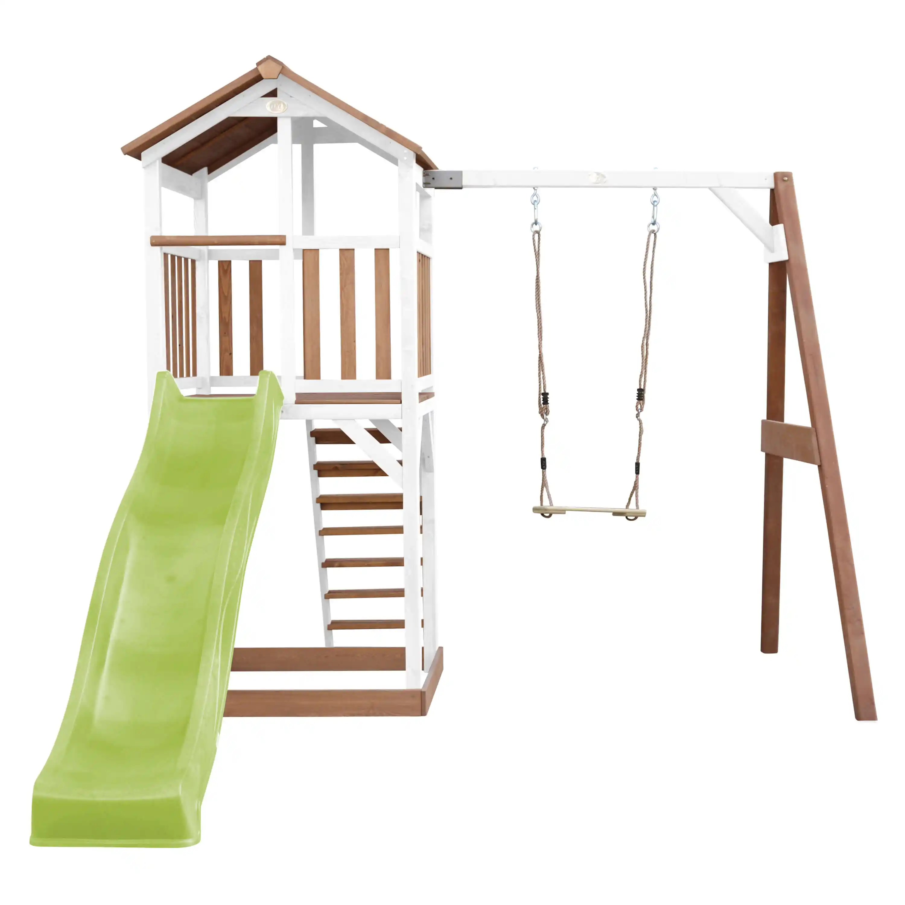 AXI Beach Tower with Single Swing Set Brown/White - Lime Green Slide