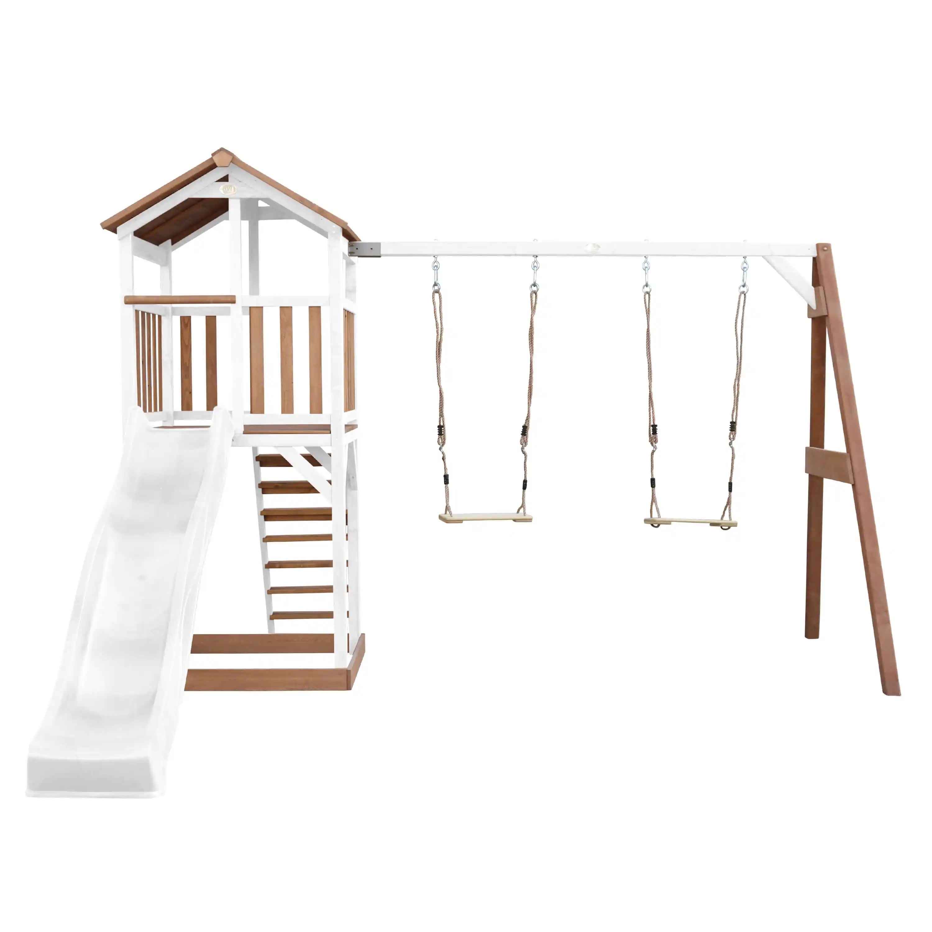 AXI Beach Tower with Double Swing Set Brown/White - White Slide