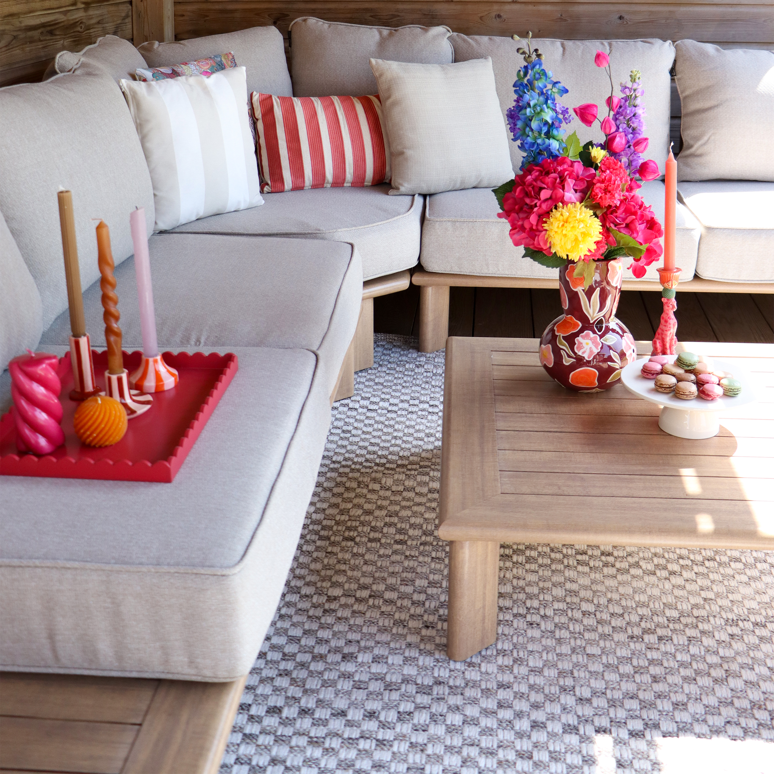 AXI Avery Lounge Set with Side Tables Wood-Look with Beige-8720365065637 AXI Avery Lounge Set with Side Tables Wood-Look with Beige