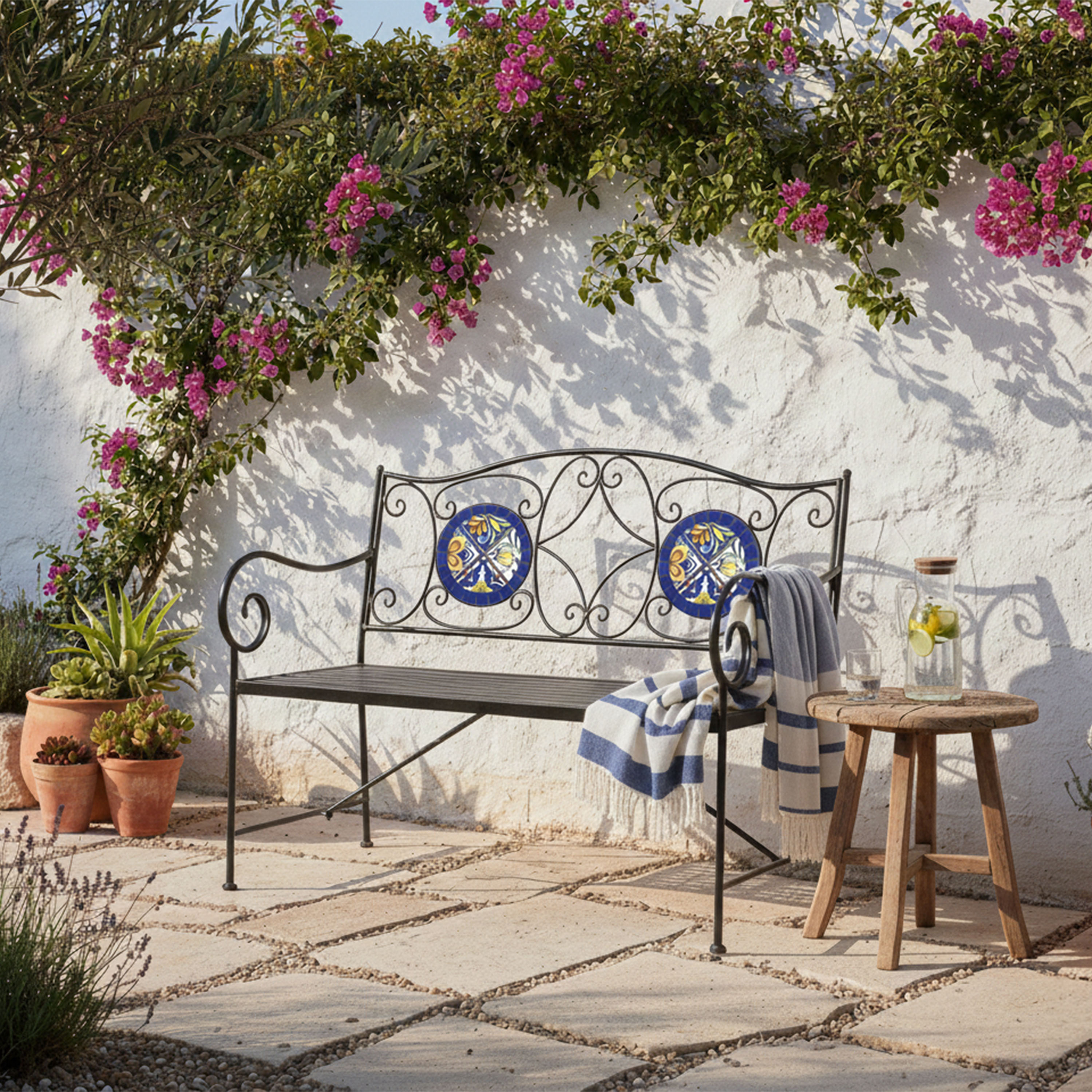 AXI Margot Mosaic Garden Bench Mediterranean Style – Blue/Yellow