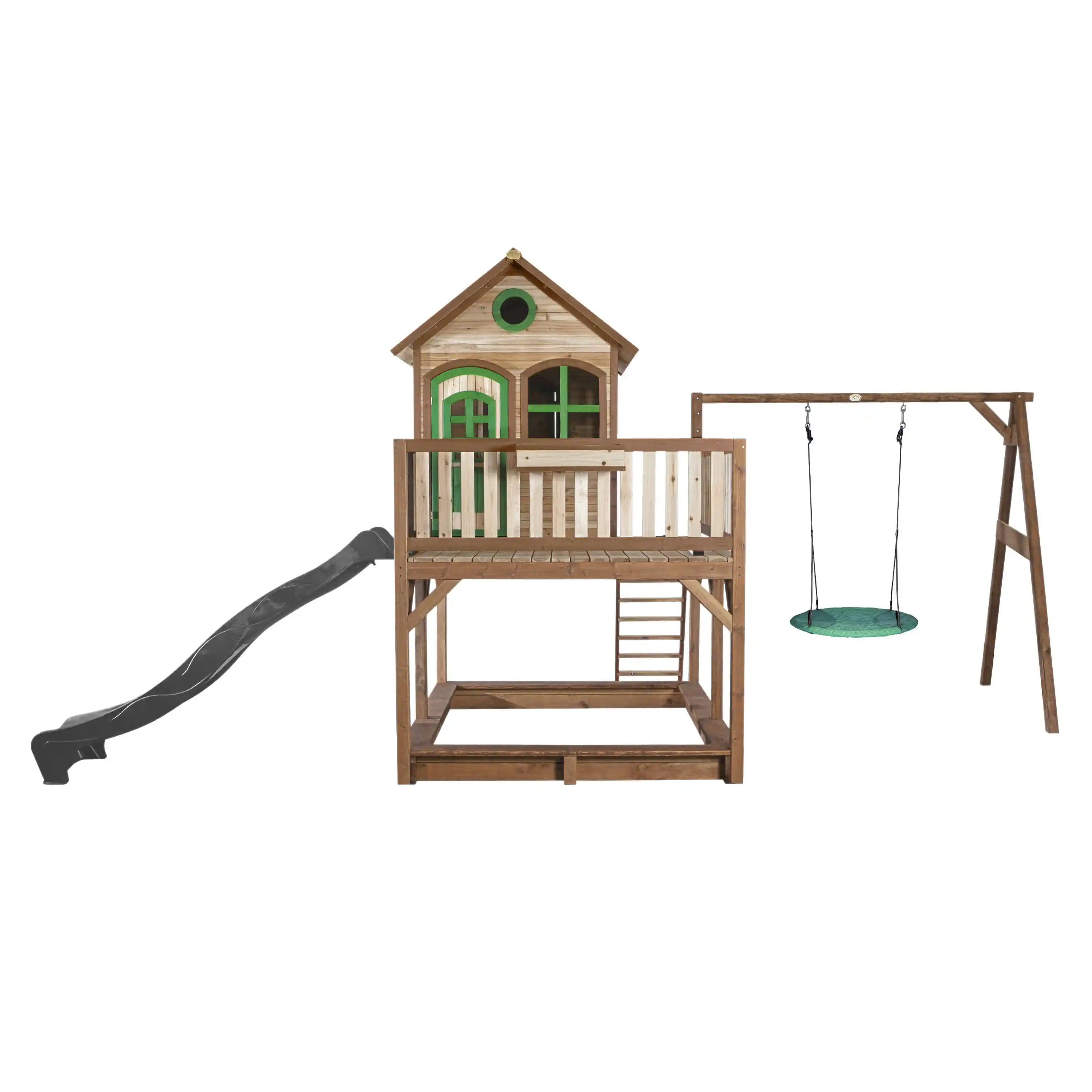 AXI Liam Playhouse with Summer Nest Swing Set Brown/Green - Grey Slide