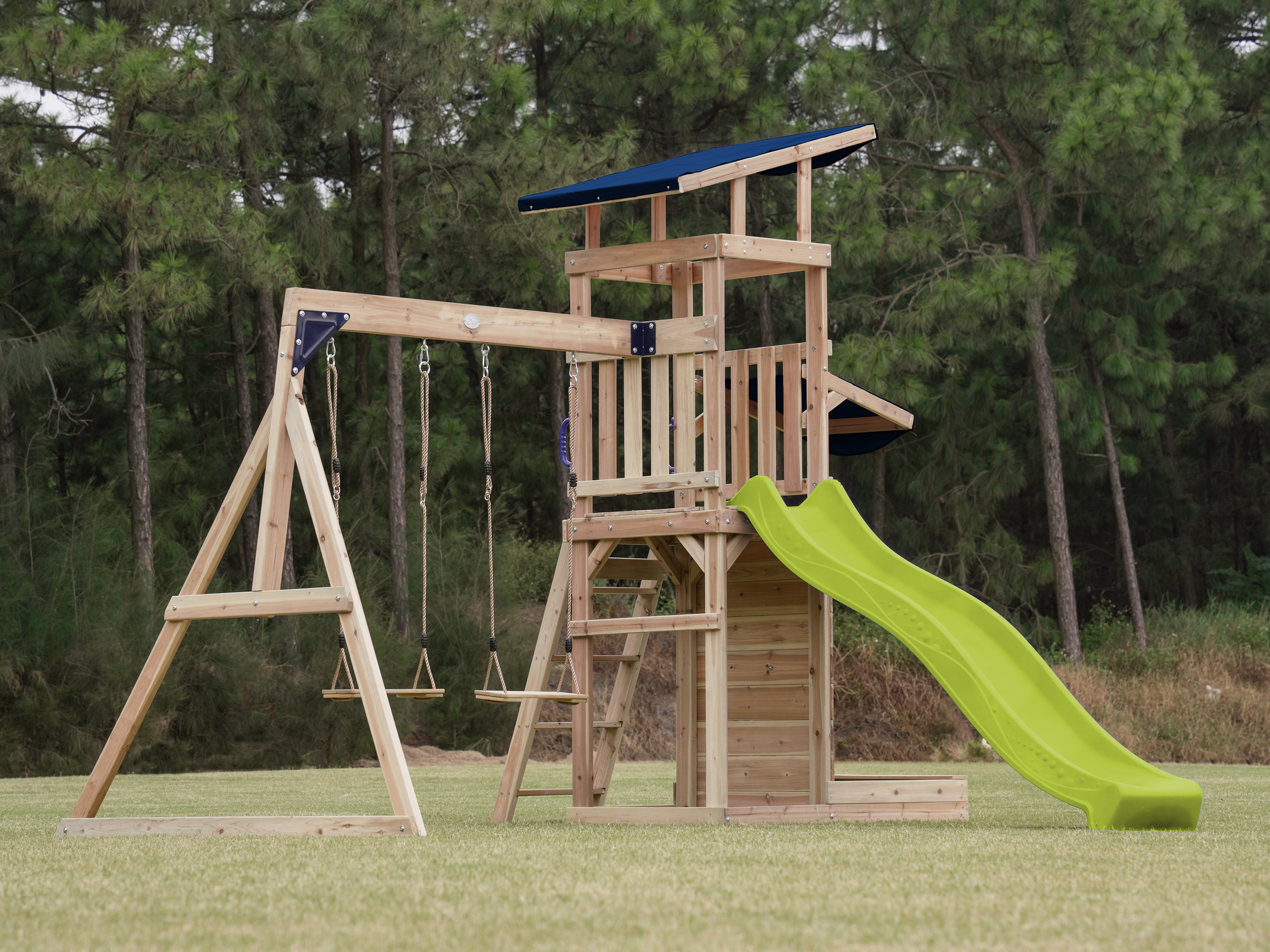 AXI Malik Climbing Frame with Double Swing Set - Lime Green Slide