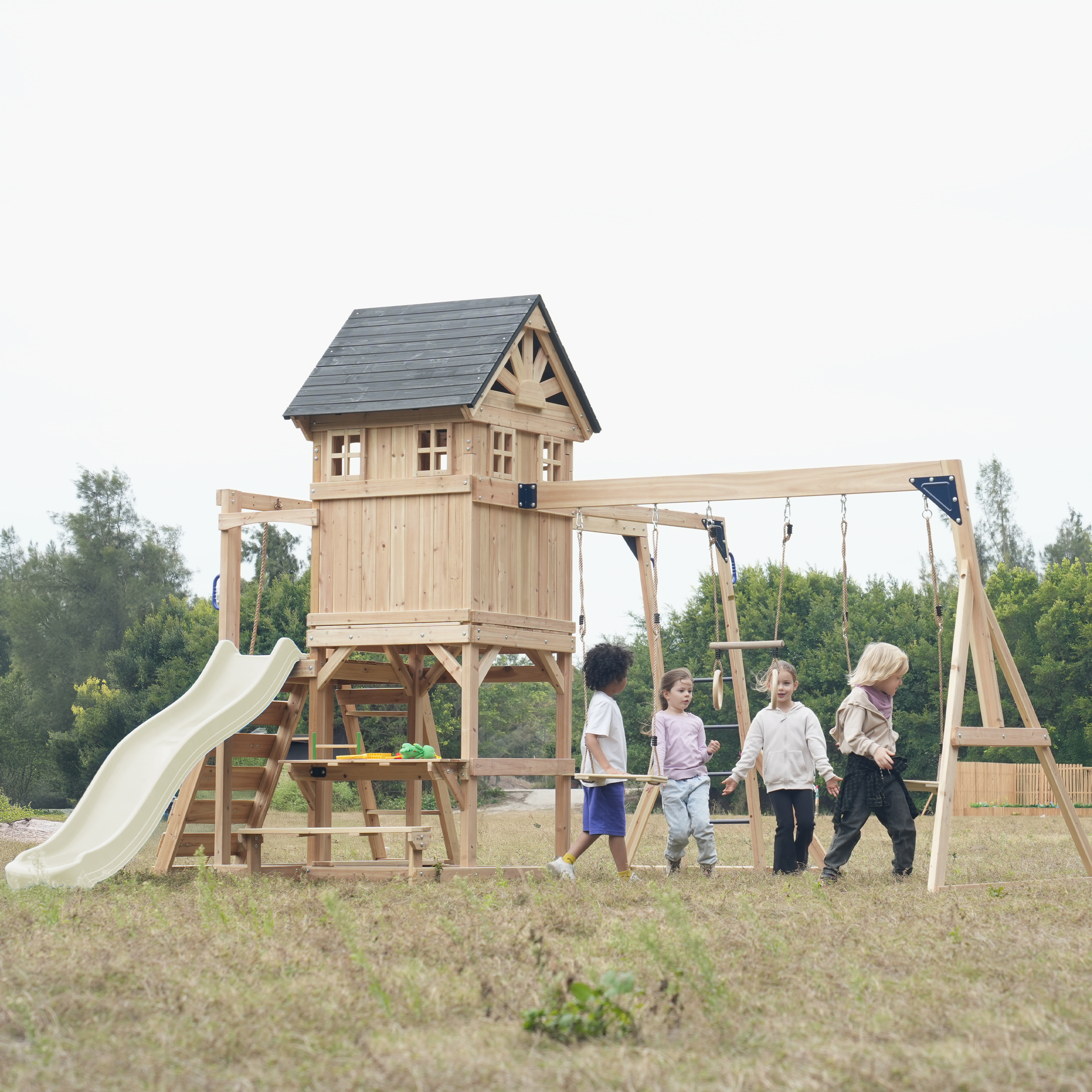 AXI Duncan Climbing Frame with Swings, Climbing Frames and Monkey Bars – Cream Slide