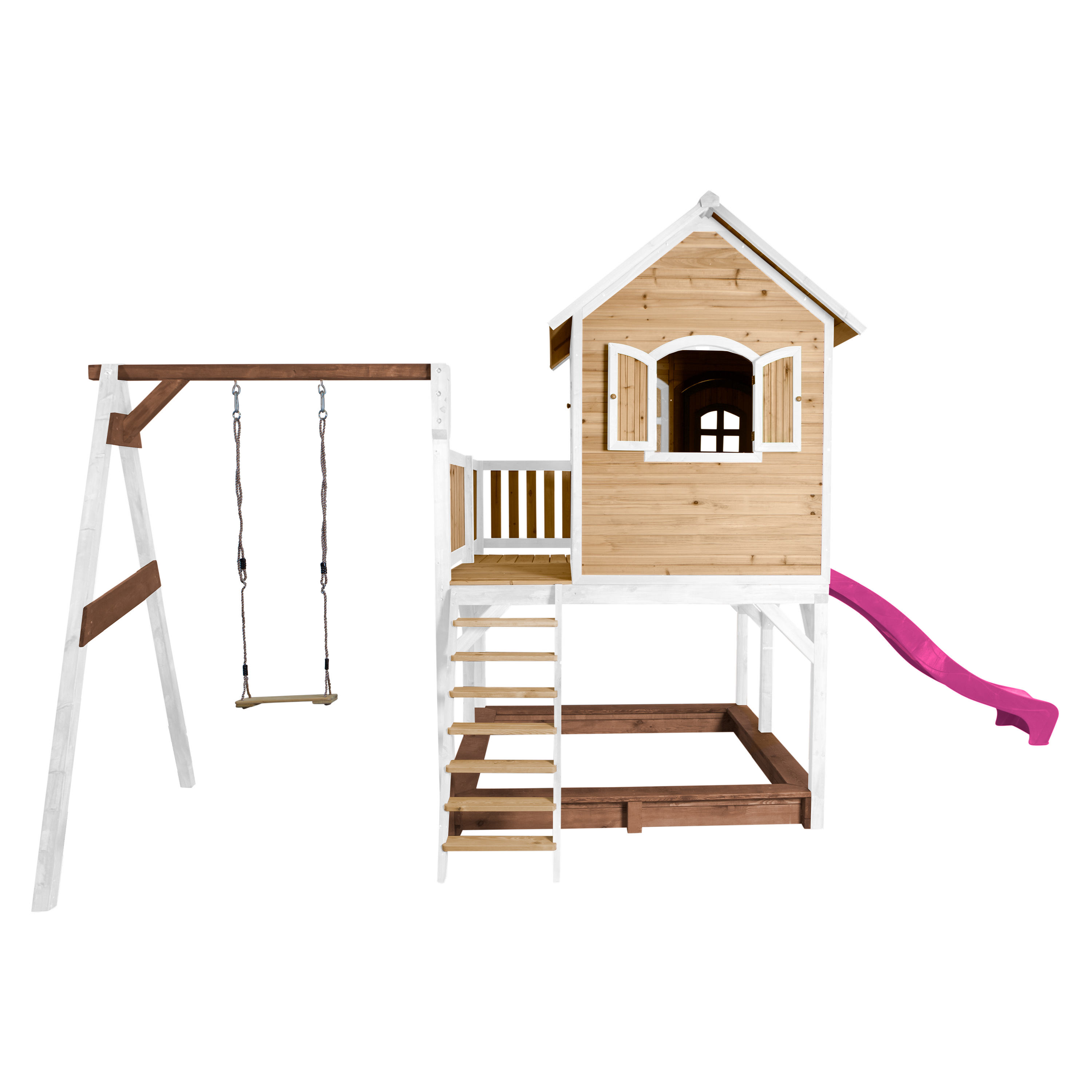 AXI Liam Playhouse with Single Swing Set Brown/White - Purple Slide