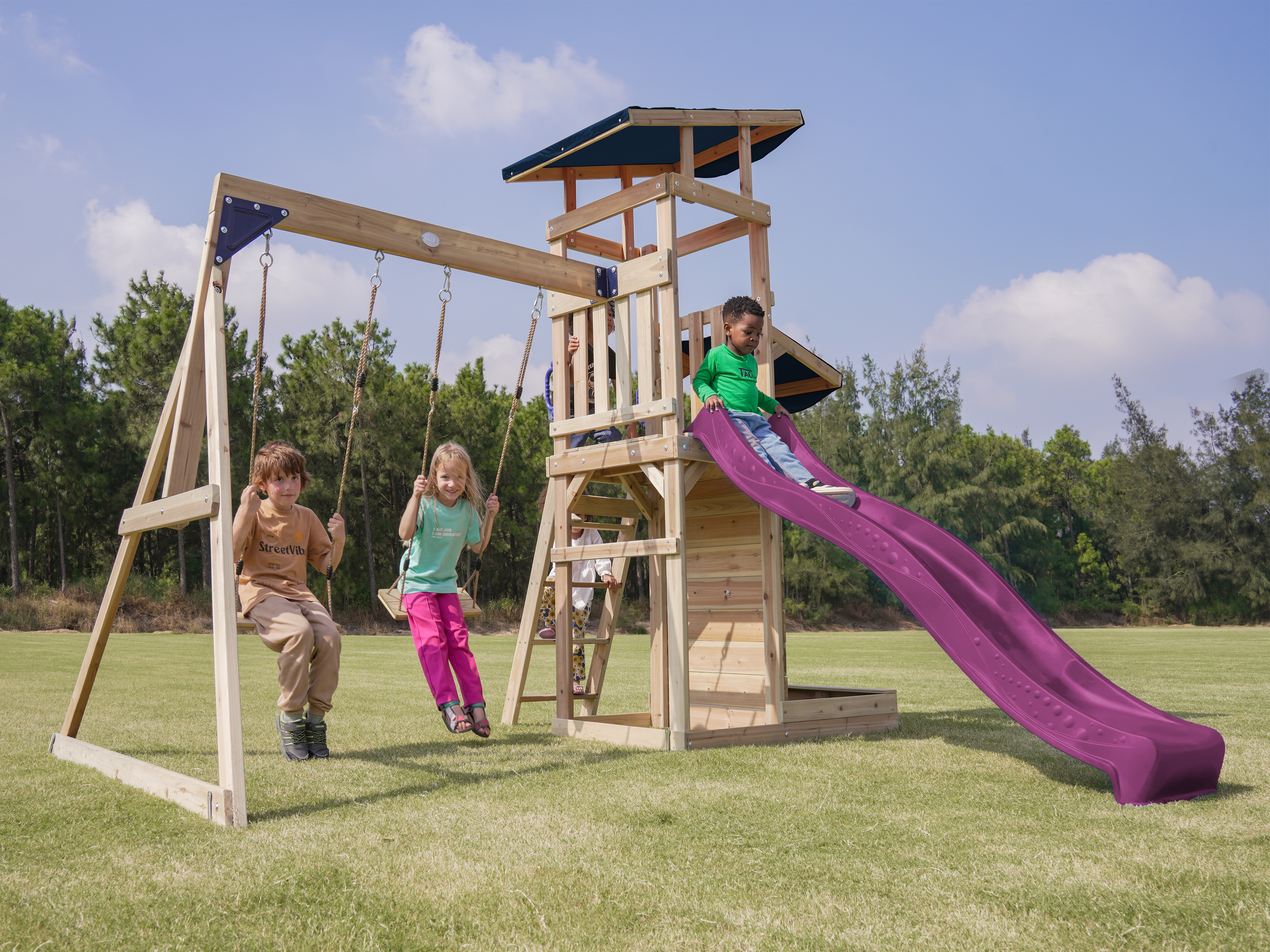 AXI Malik Climbing Frame with Double Swing Set - Purple Slide