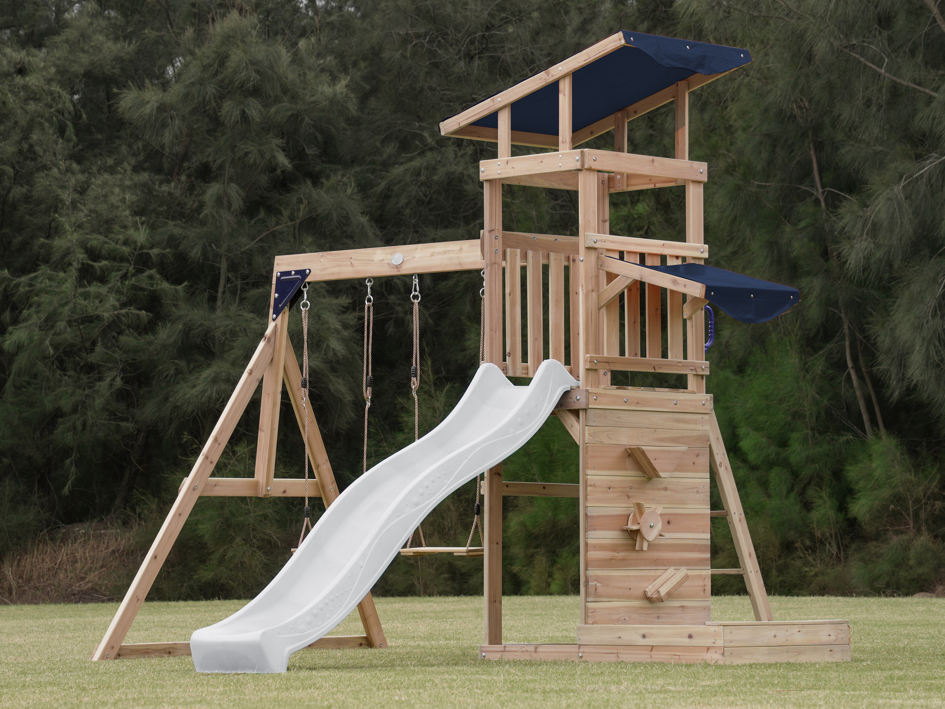 AXI Malik Climbing Frame with Double Swing Set - White Slide