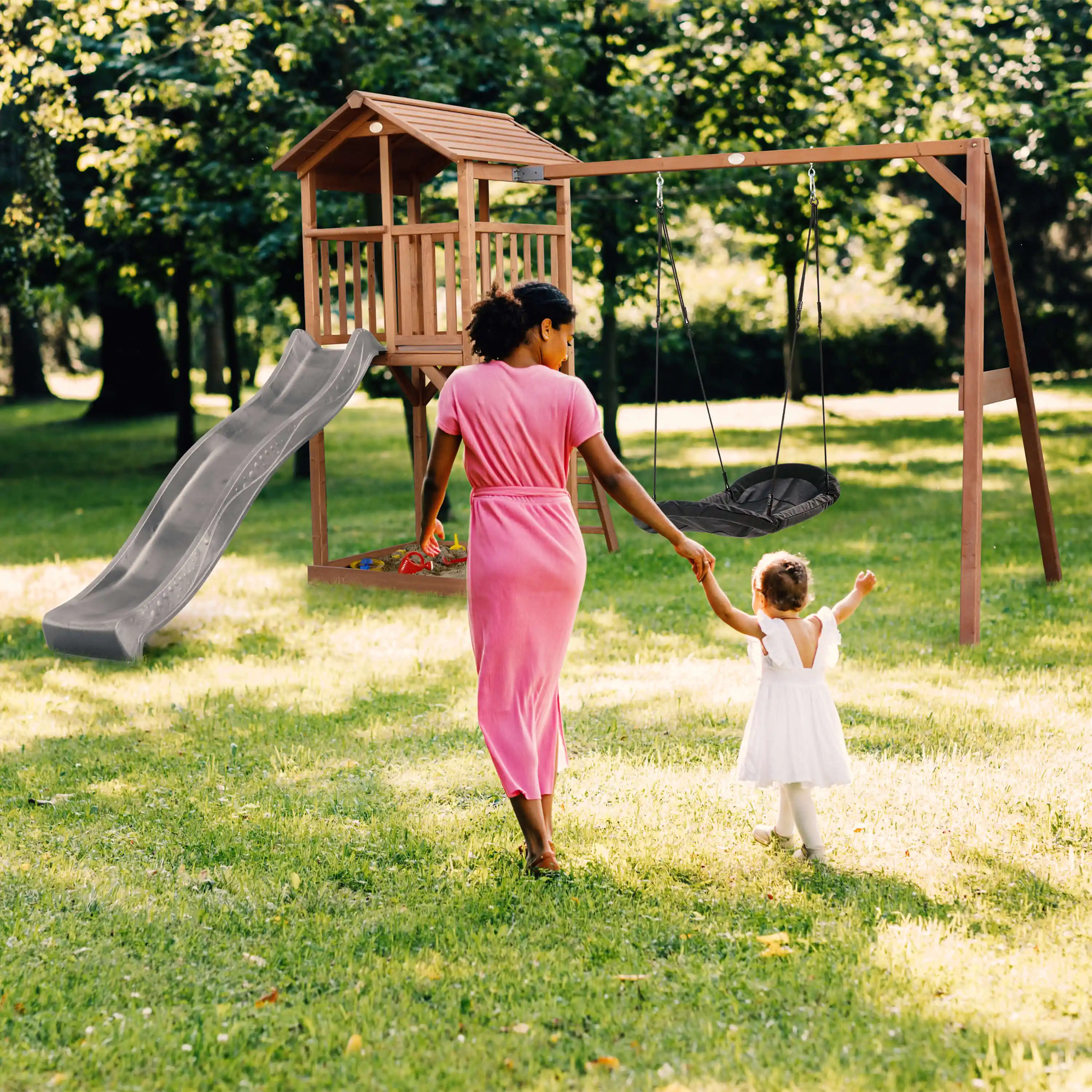 AXI Beach Tower with Roxy Nest Swing Set Brown - Grey Slide