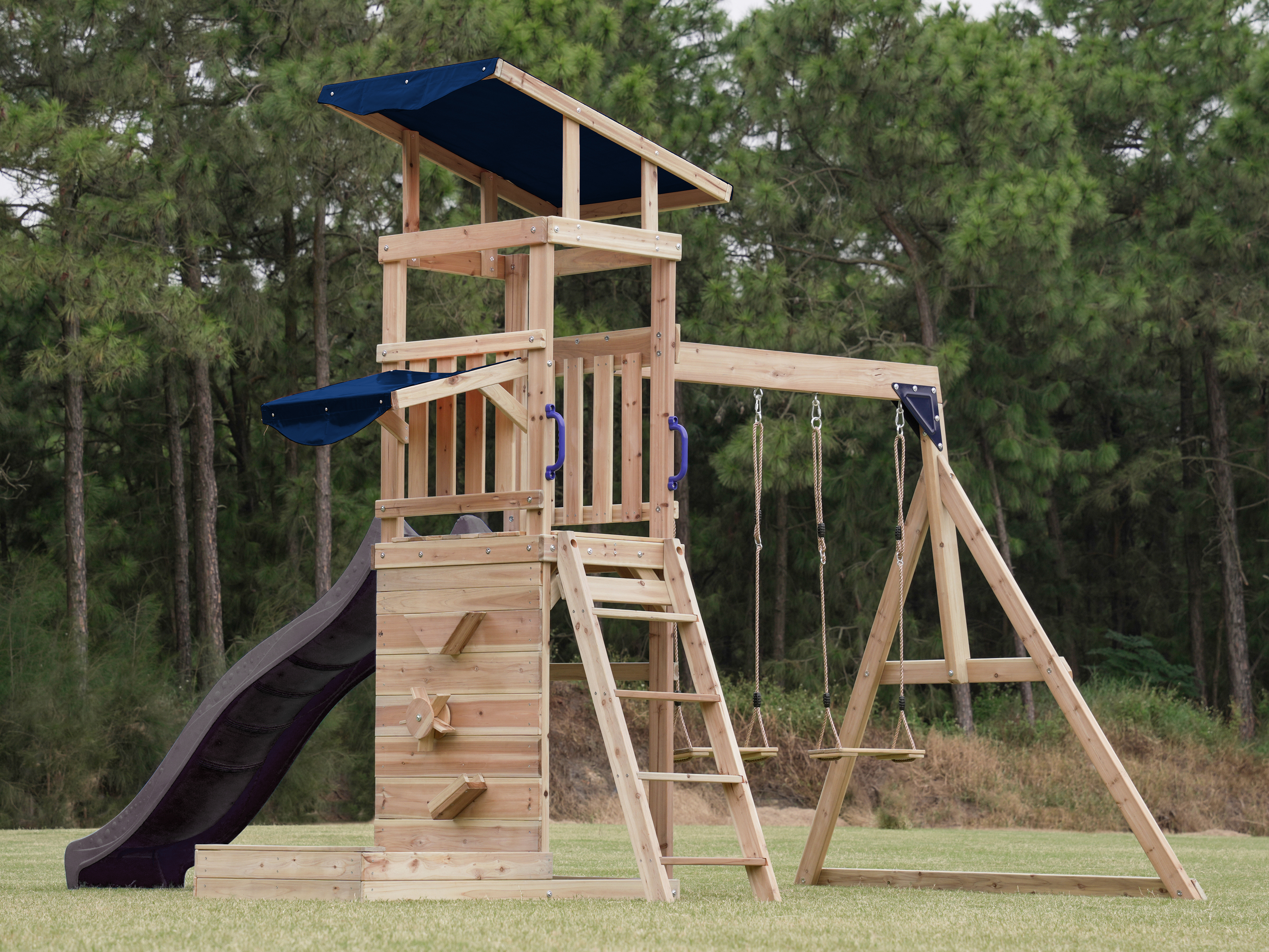 AXI Malik Climbing Frame with Double Swing Set - Grey Slide-8720365064401 AXI Malik Climbing Frame with Double Swing Set - Grey Slide