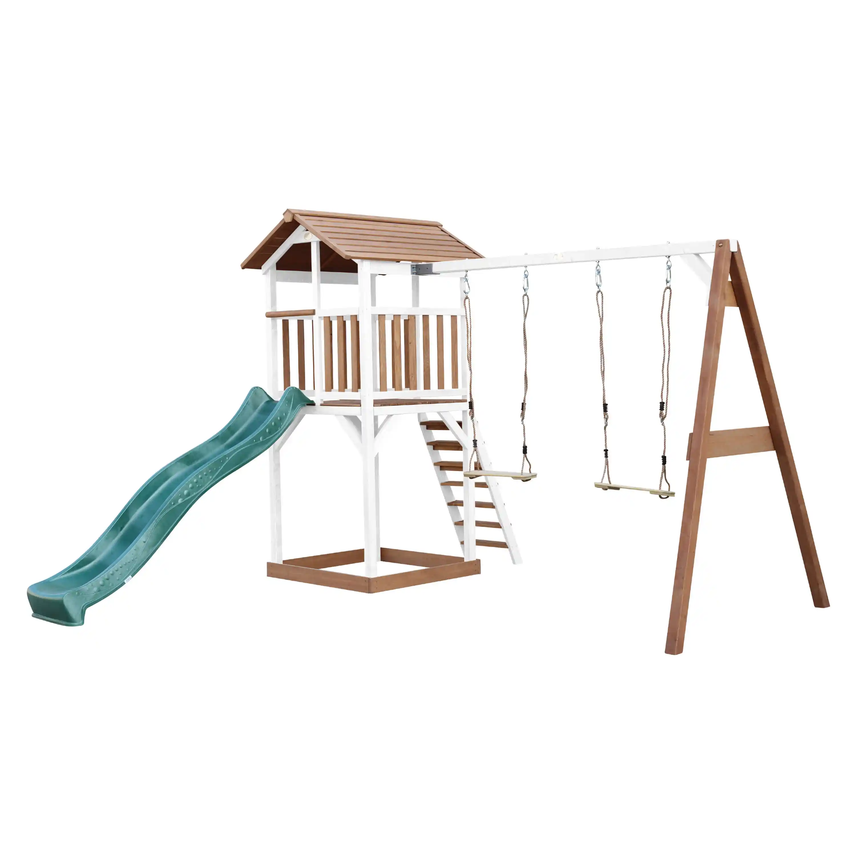 AXI Beach Tower with Double Swing Set Brown/White - Green Slide