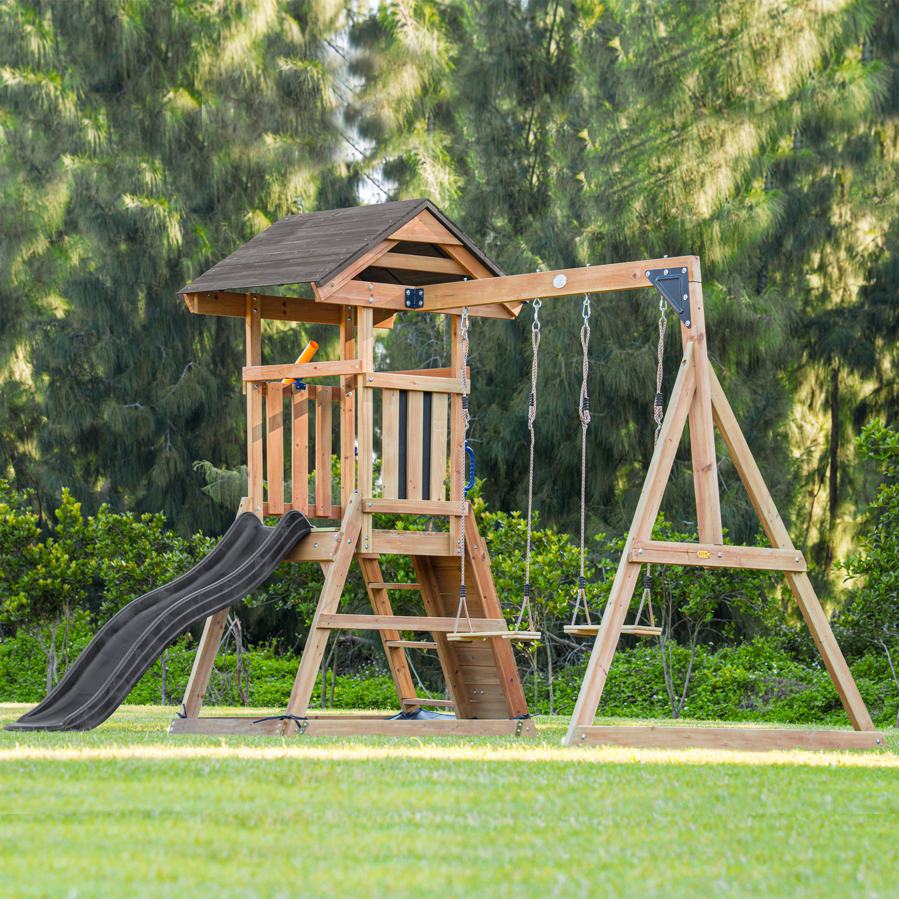 AXI Mia Climbing Frame with Double Swing Set – Grey Slide