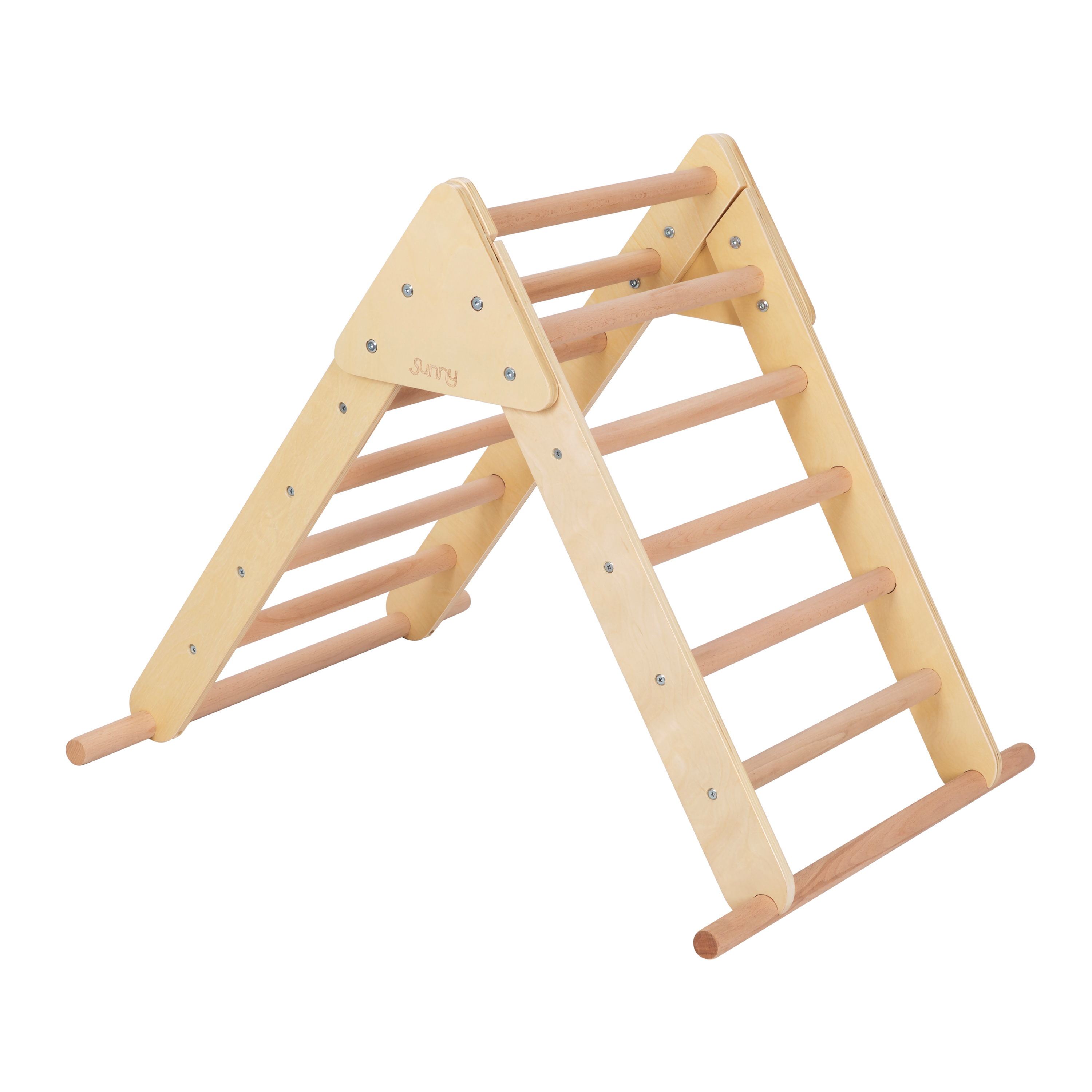 Sunny Charlie 3-in-1 Wooden Climbing Triangle with Climbing Wall and Rocker - Natural