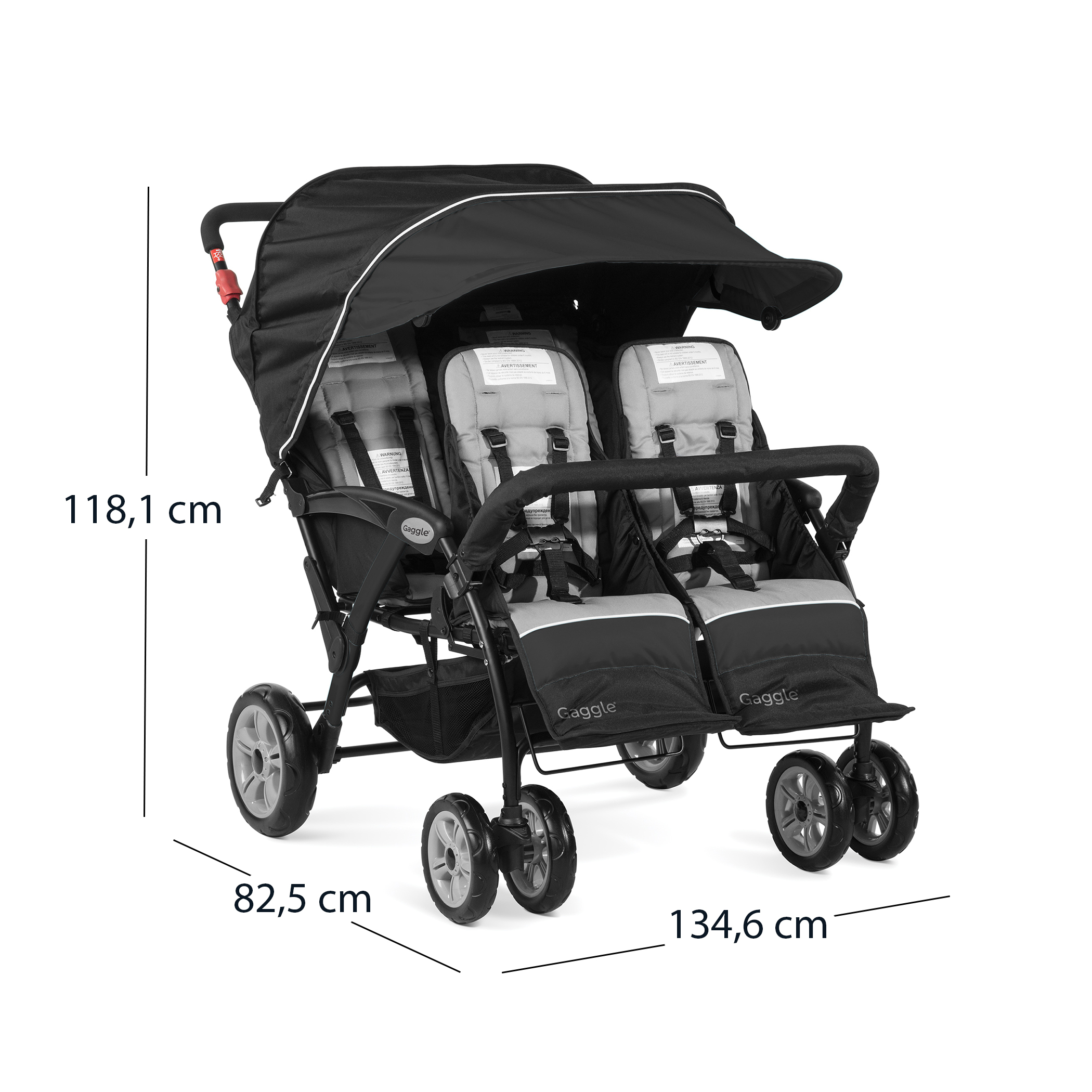 Gaggle Odyssey 4x4 Quad Stroller for 4 Children - Black