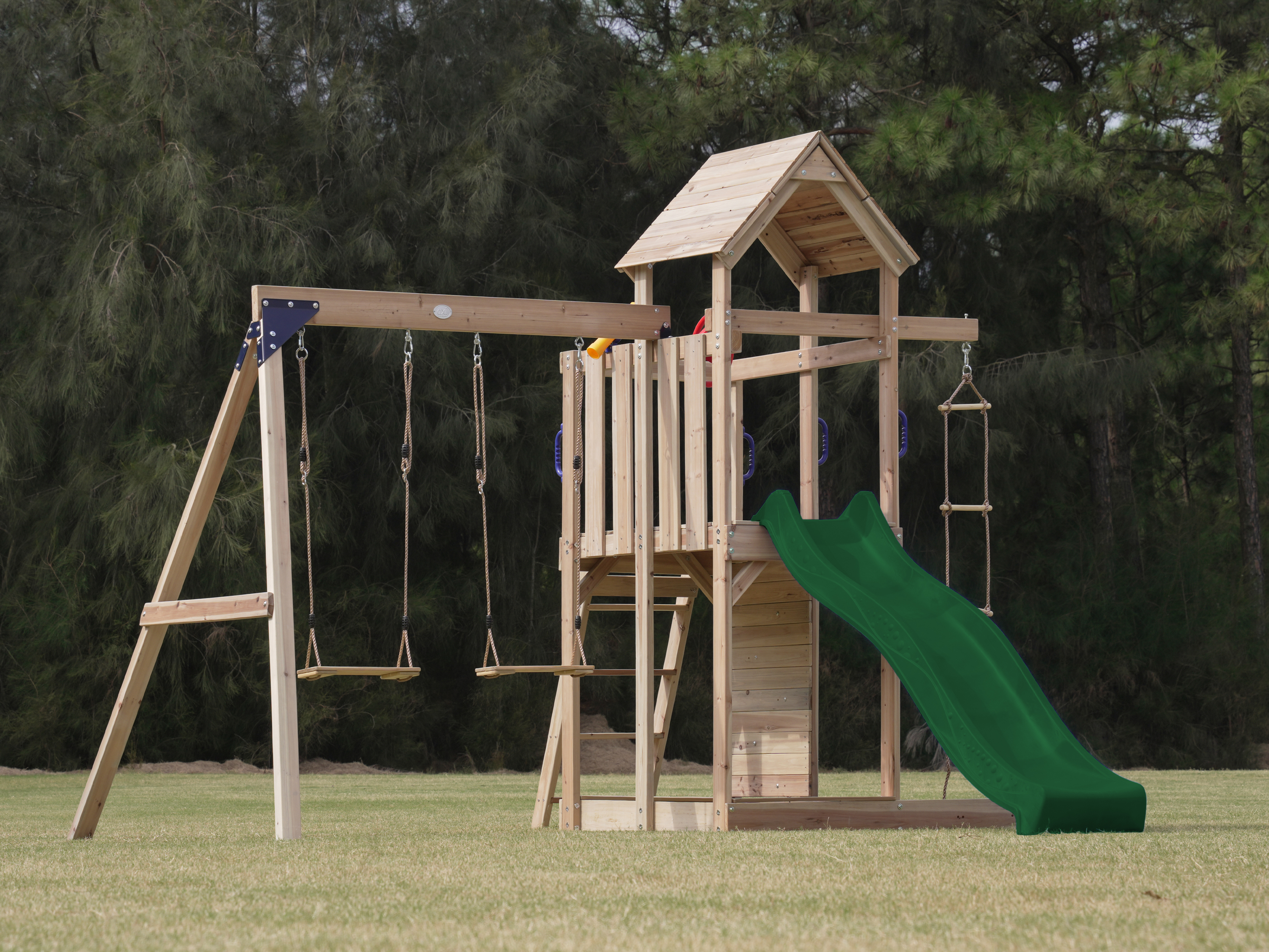 AXI Moos Climbing Frame with Double Swing Set - Green Slide