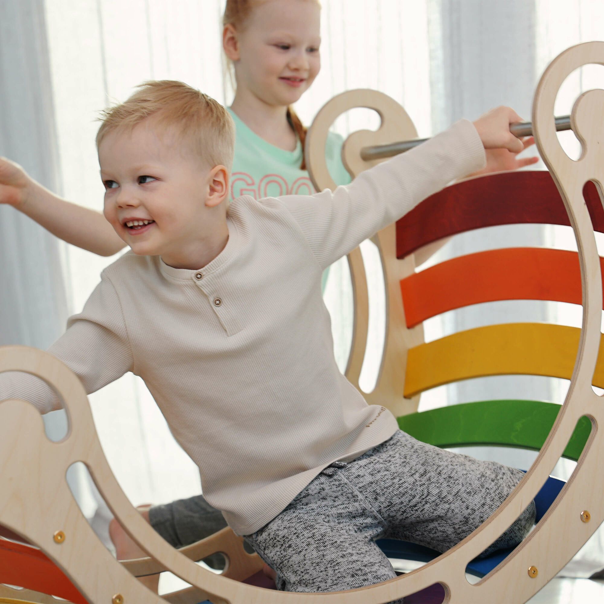 KateHaa Wooden XXL Rocker with Climbing Wall - Rainbow