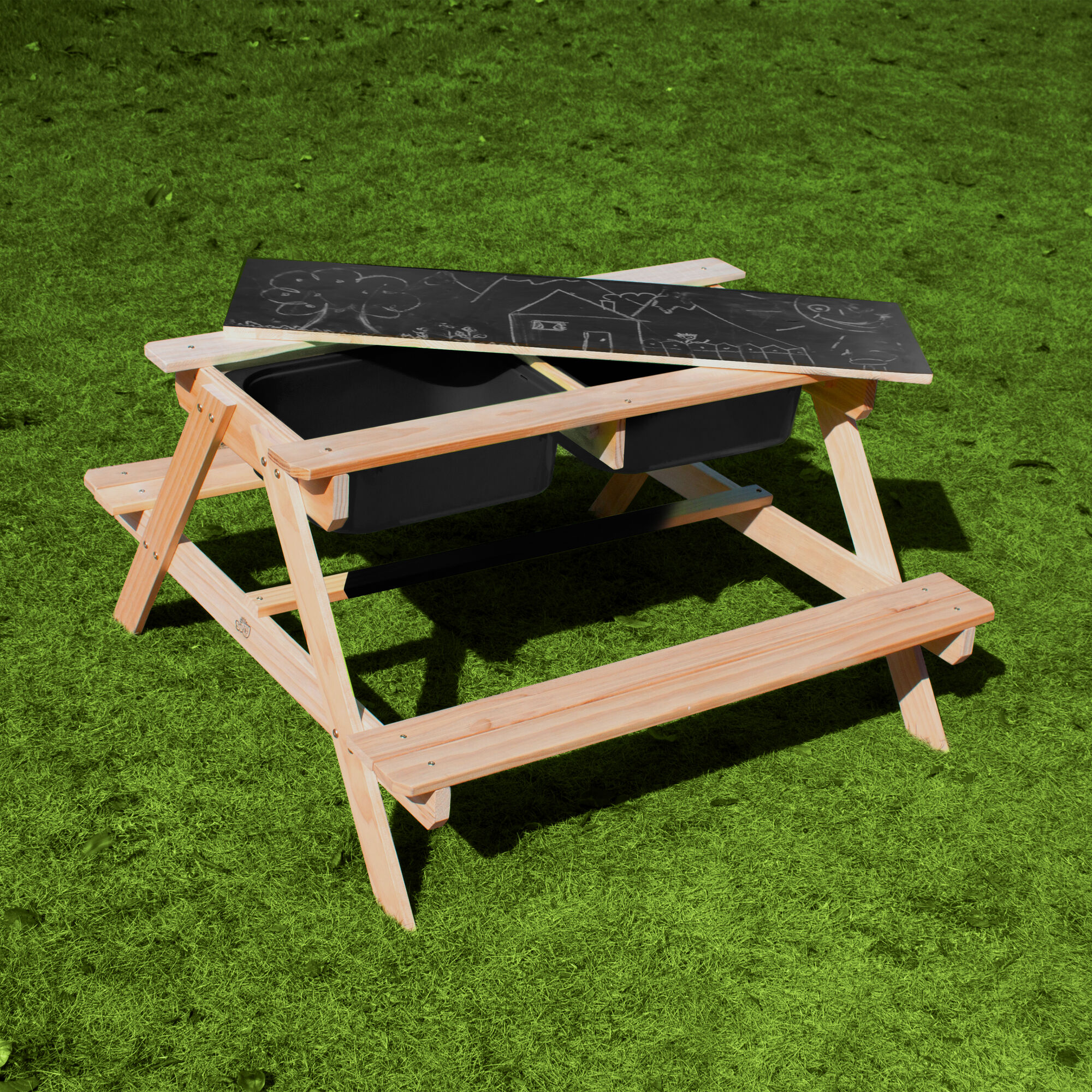 Sunny Dual Top 2.0 Sand & Water Picnic Table with Black Bins