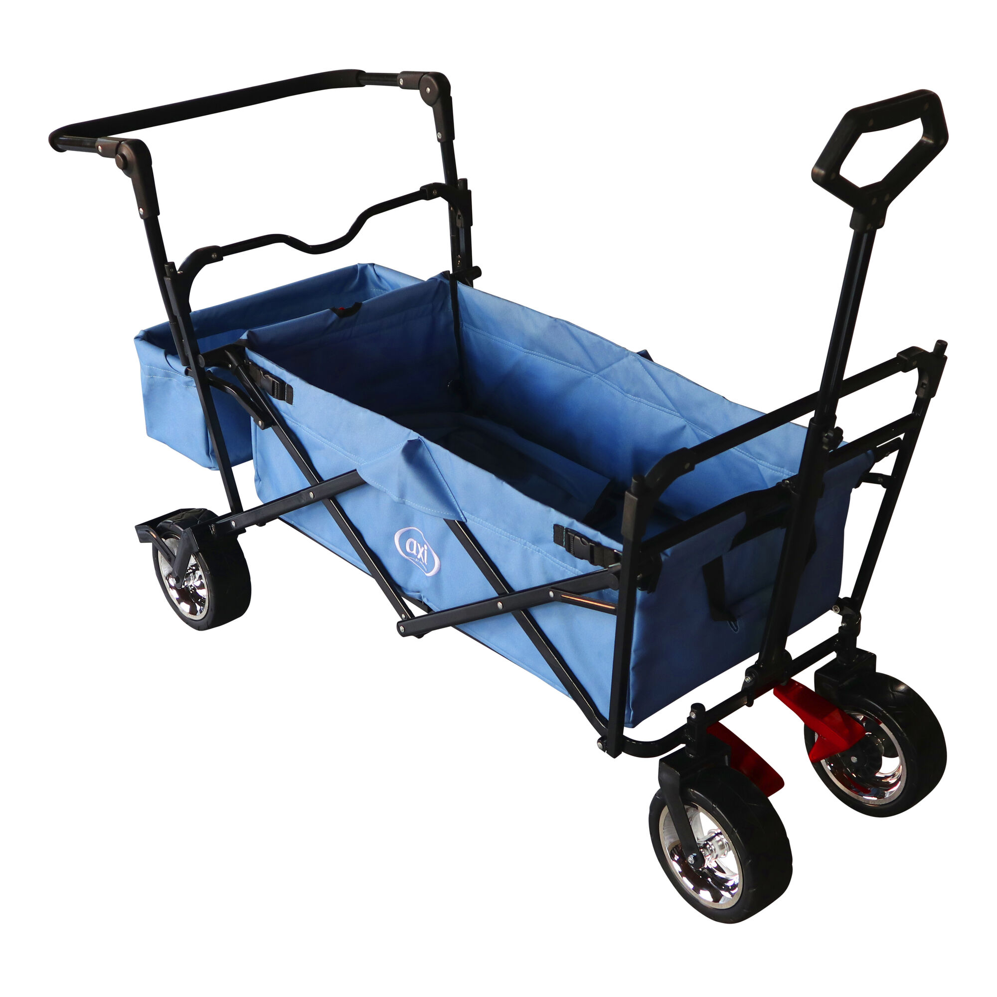 productfoto AXI AB210 Opvouwbare Bolderwagen met dak, tas, rem en duwstang Blauw