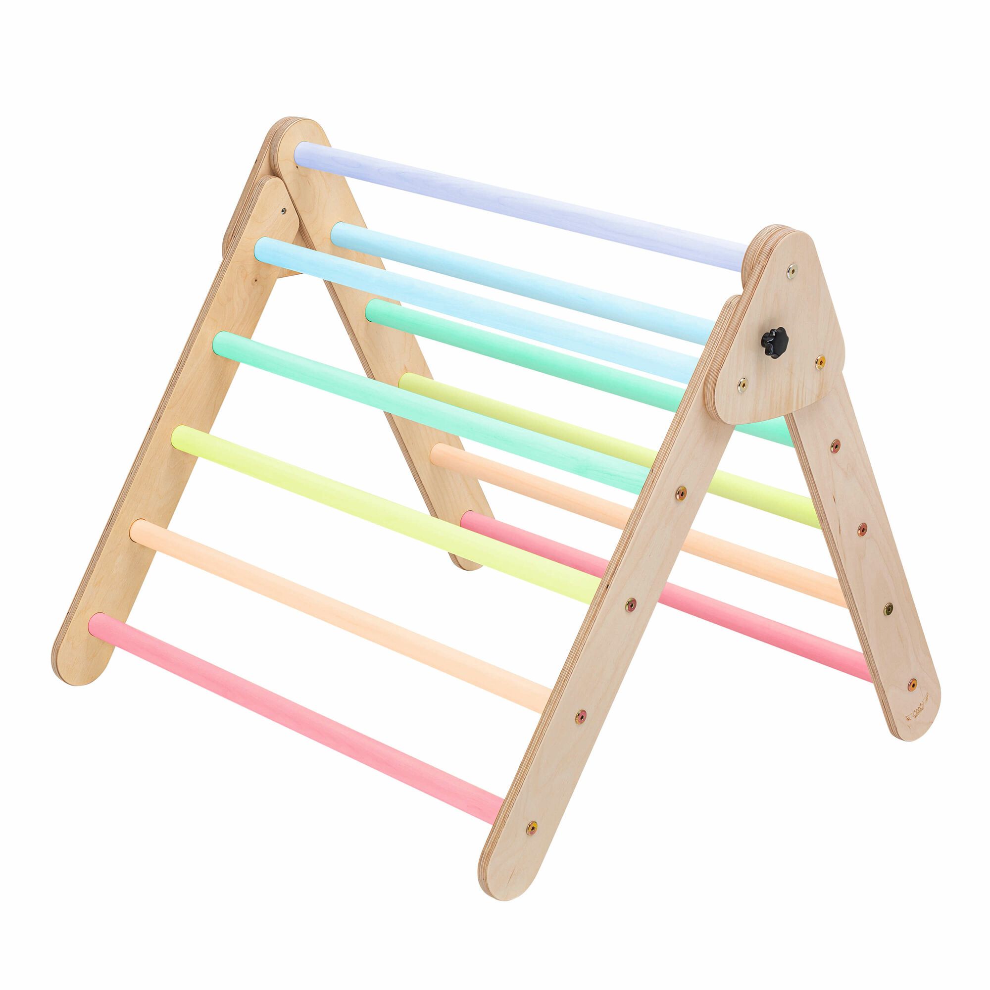 KateHaa Wooden Climbing Triangle with Ladder and Climbing Wall - Pastel