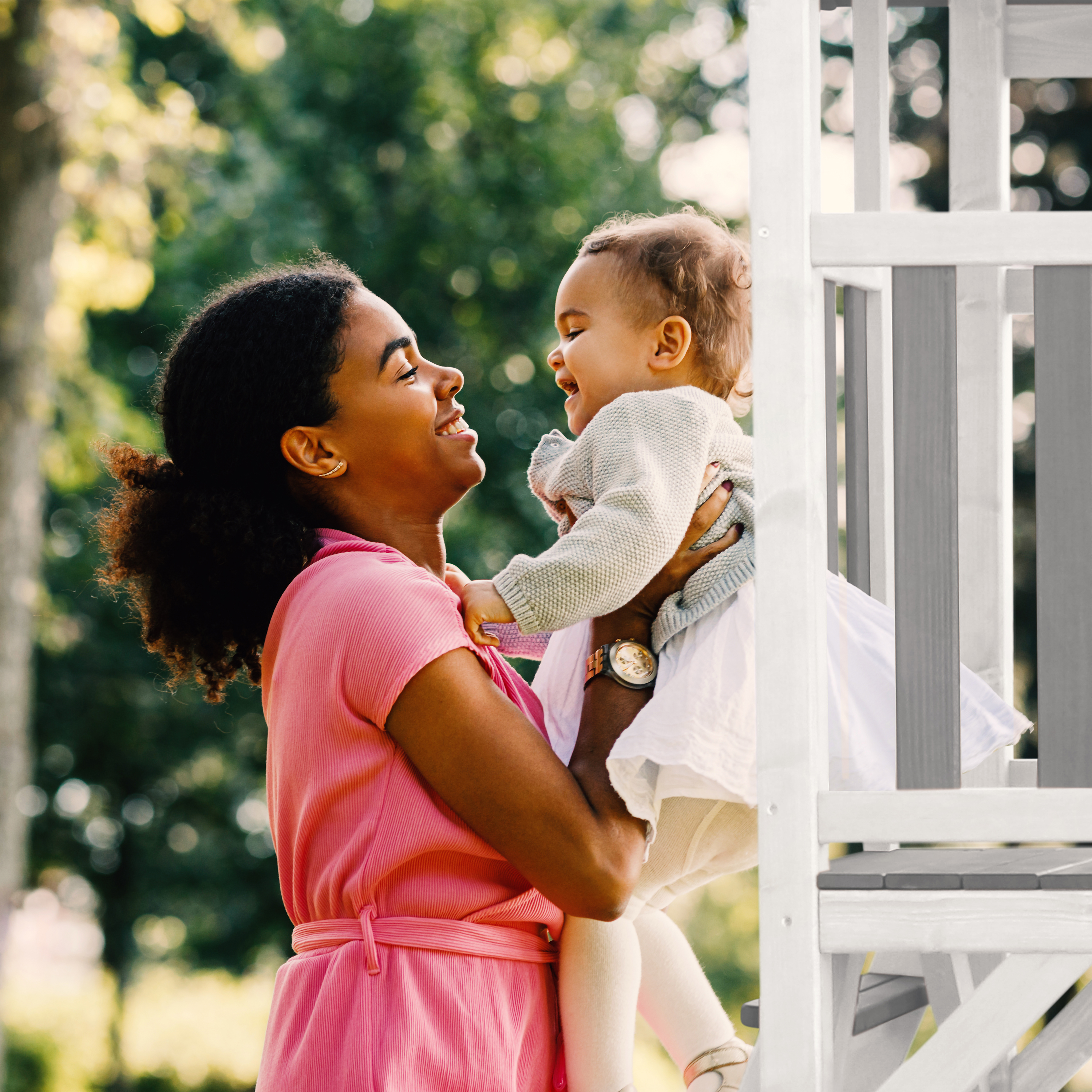 AXI Beach Tower with Climbing Frame Grey/White - Blue Slide