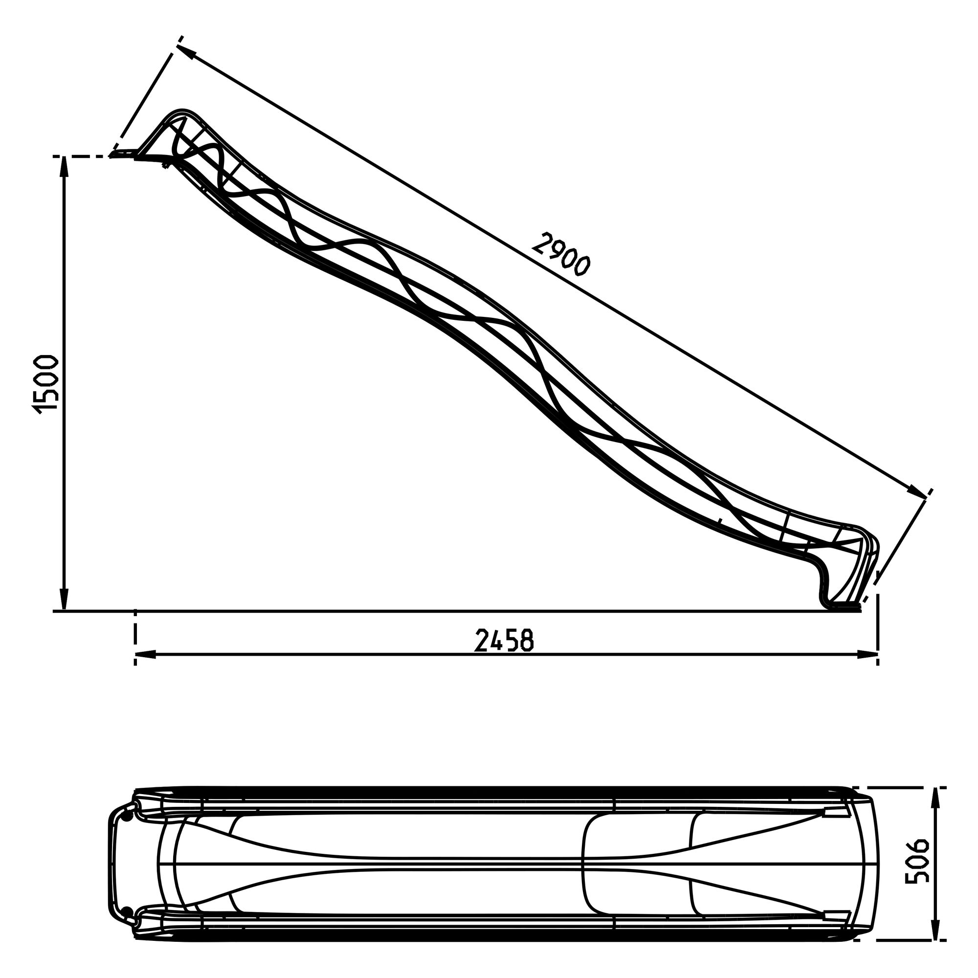 maattekening AXI Sky290 Glijbaan met wateraansluiting Limoen Groen - 290 cm