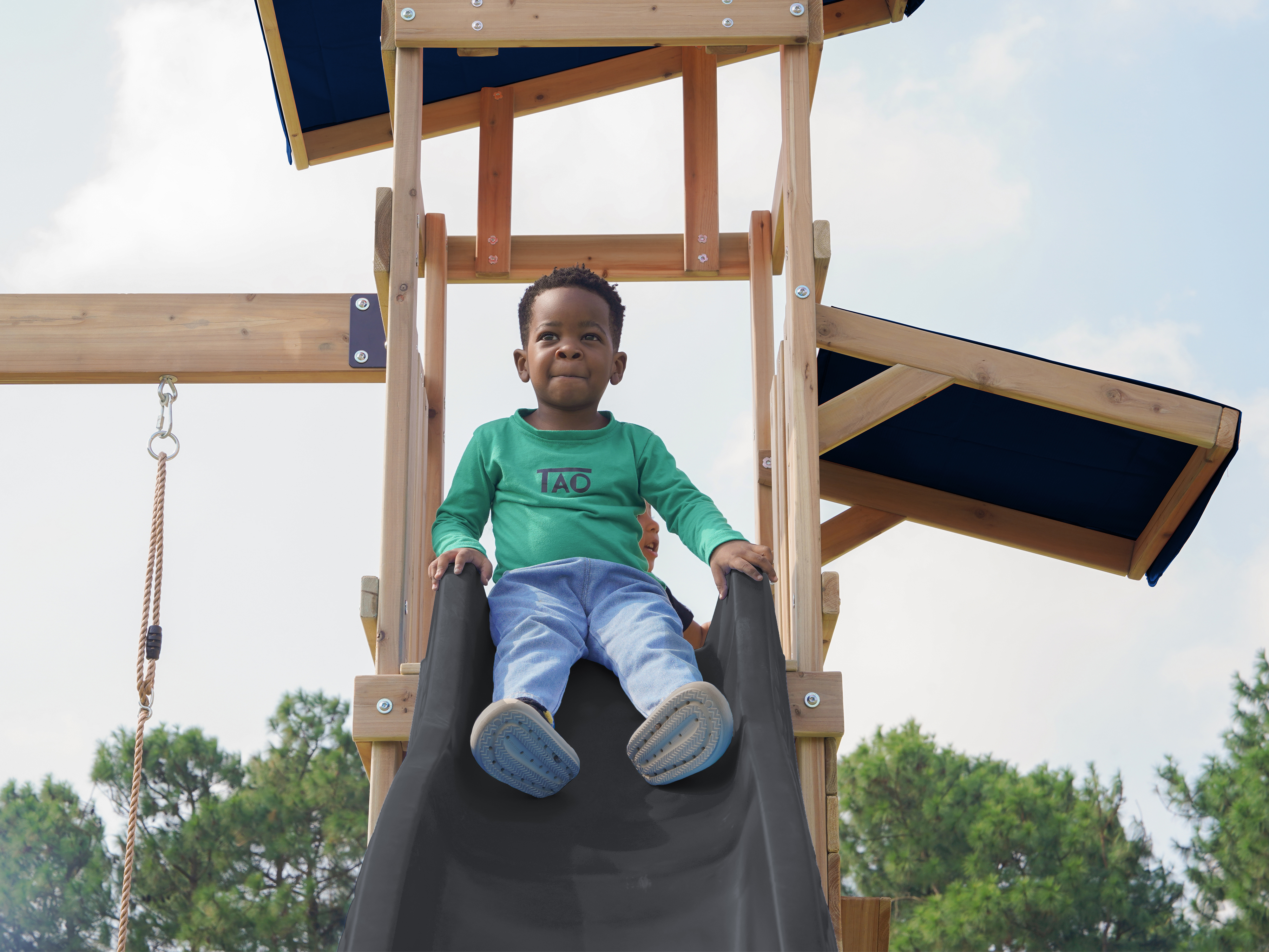 AXI Malik Climbing Frame with Double Swing Set - Grey Slide-8720365064401 AXI Malik Climbing Frame with Double Swing Set - Grey Slide