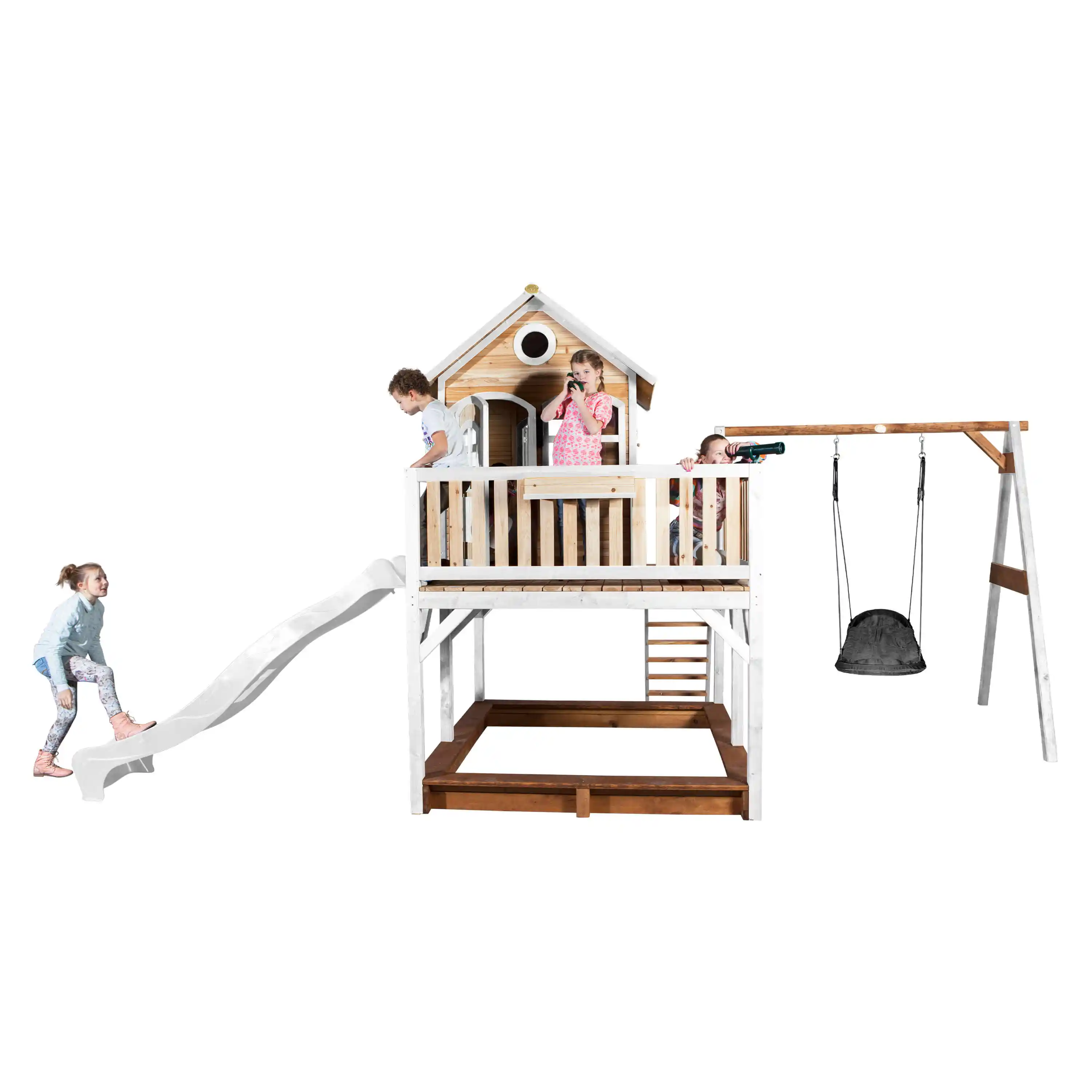 AXI Liam Playhouse with Roxy Nest Swing Set Brown/White - White Slide