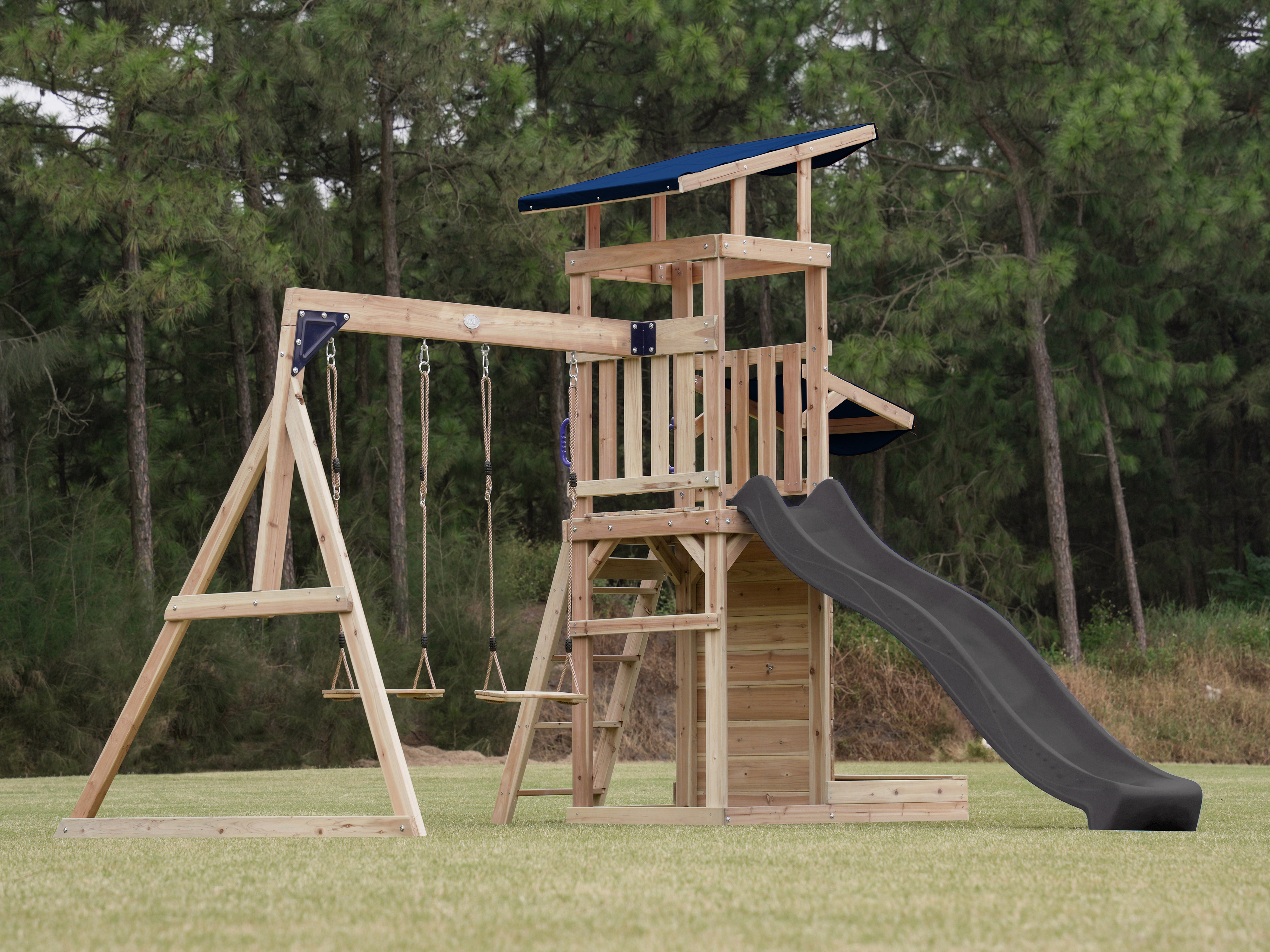 AXI Malik Climbing Frame with Double Swing Set - Grey Slide-8720365064401 AXI Malik Climbing Frame with Double Swing Set - Grey Slide