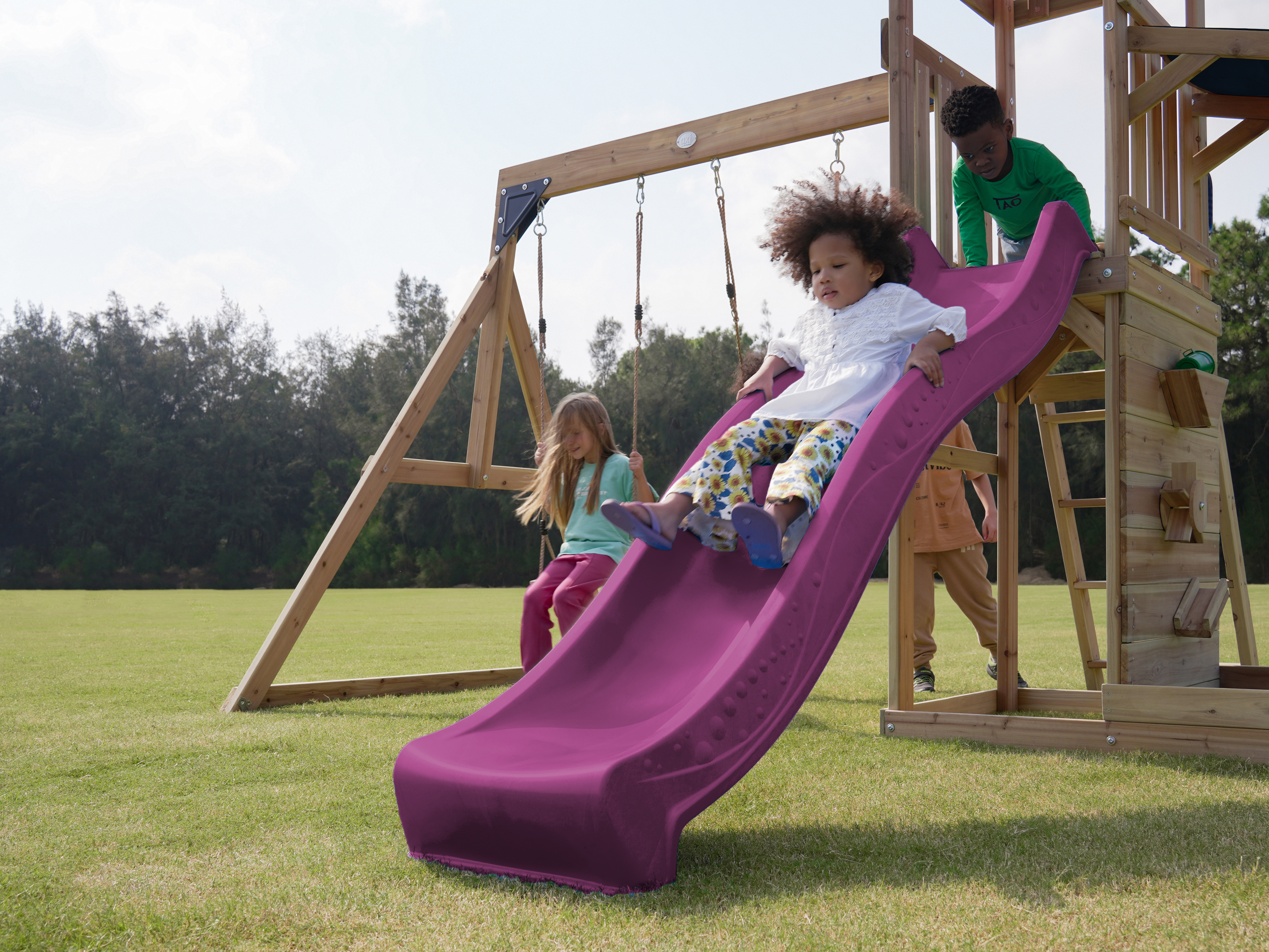 AXI Malik Climbing Frame with Double Swing Set - Purple Slide