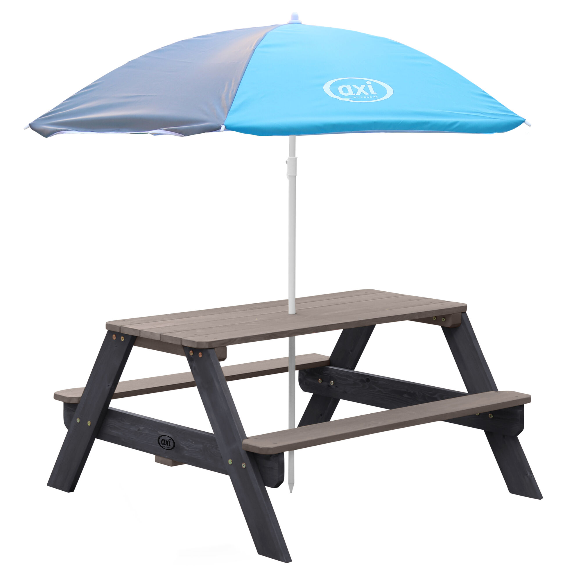 productfoto AXI Nick Picknicktafel Antraciet/grijs Parasol Blauw/grijs