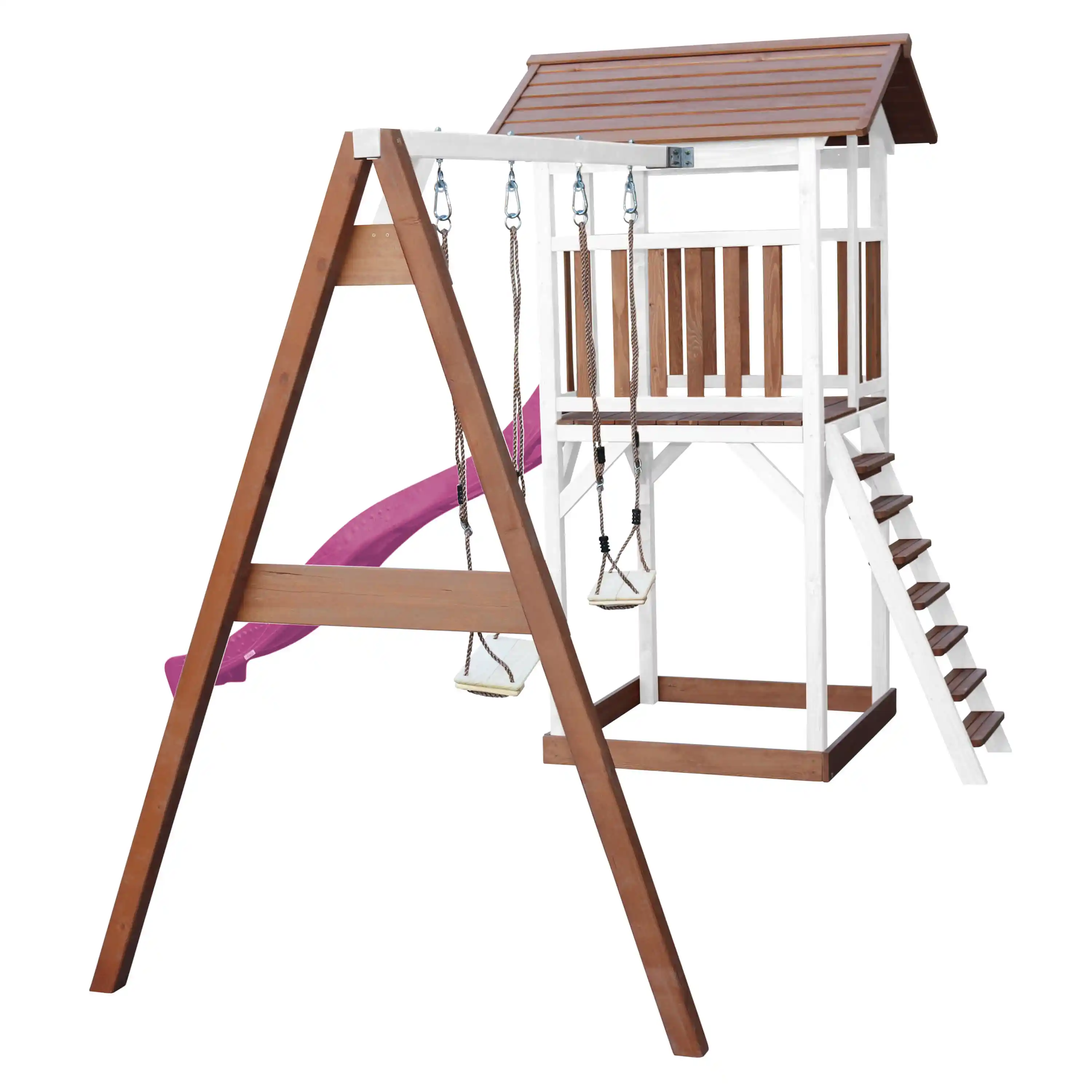 AXI Beach Tower with Double Swing Set Brown/White - Purple Slide