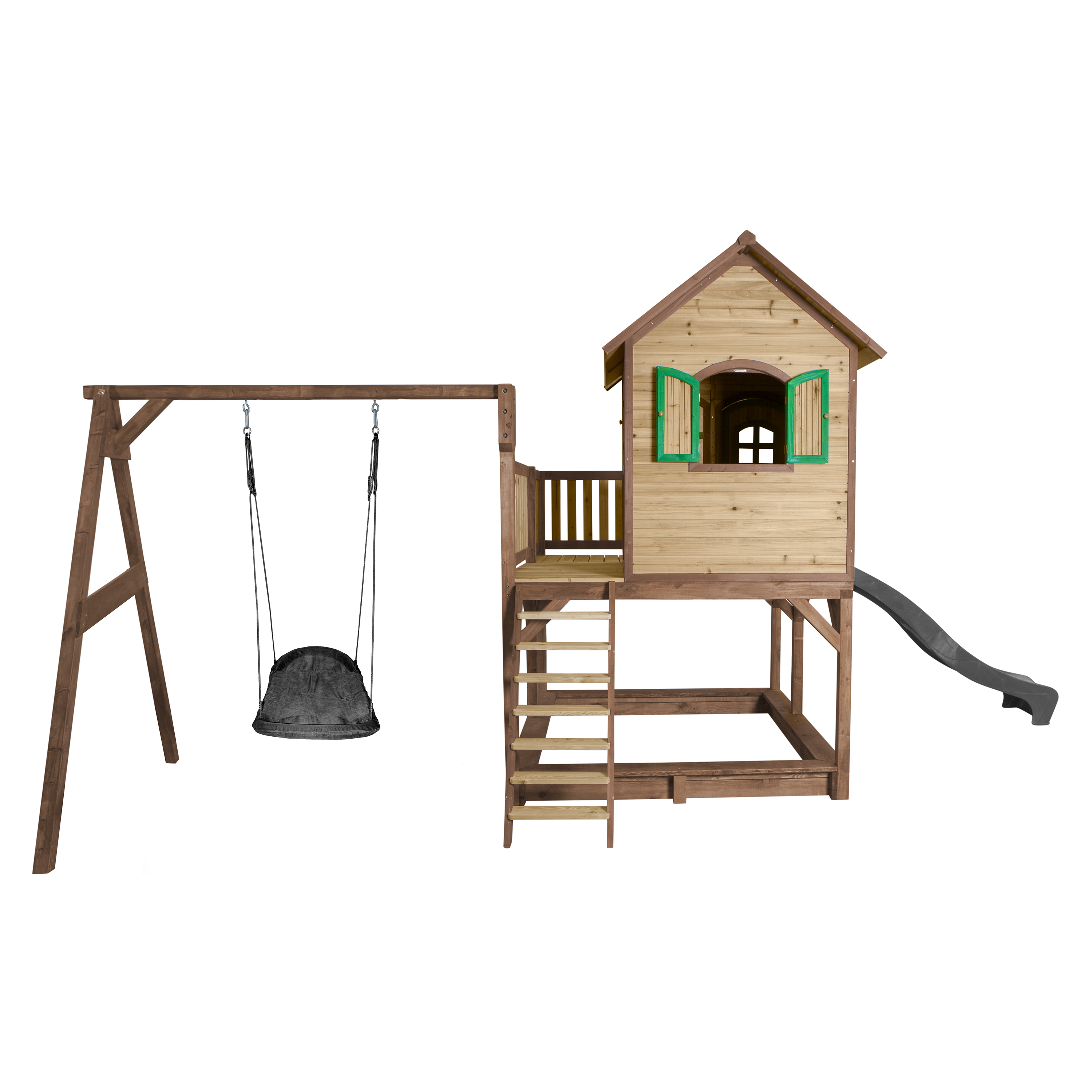 AXI Liam Playhouse with Roxy Nest Swing Set Brown/Green - Grey Slide