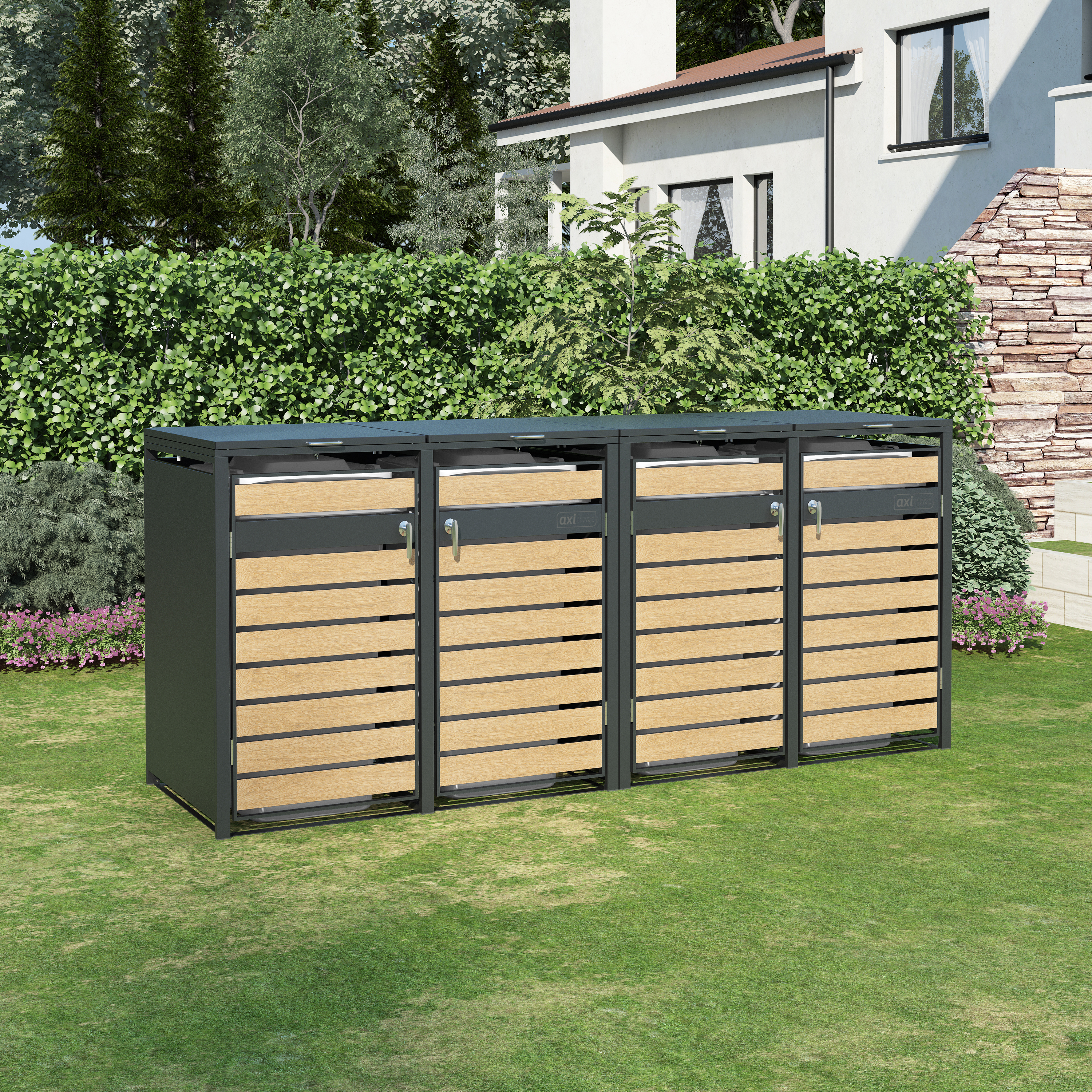 AXI Lucas Metal Garbage Bin Shed - 4 Garbage Bins