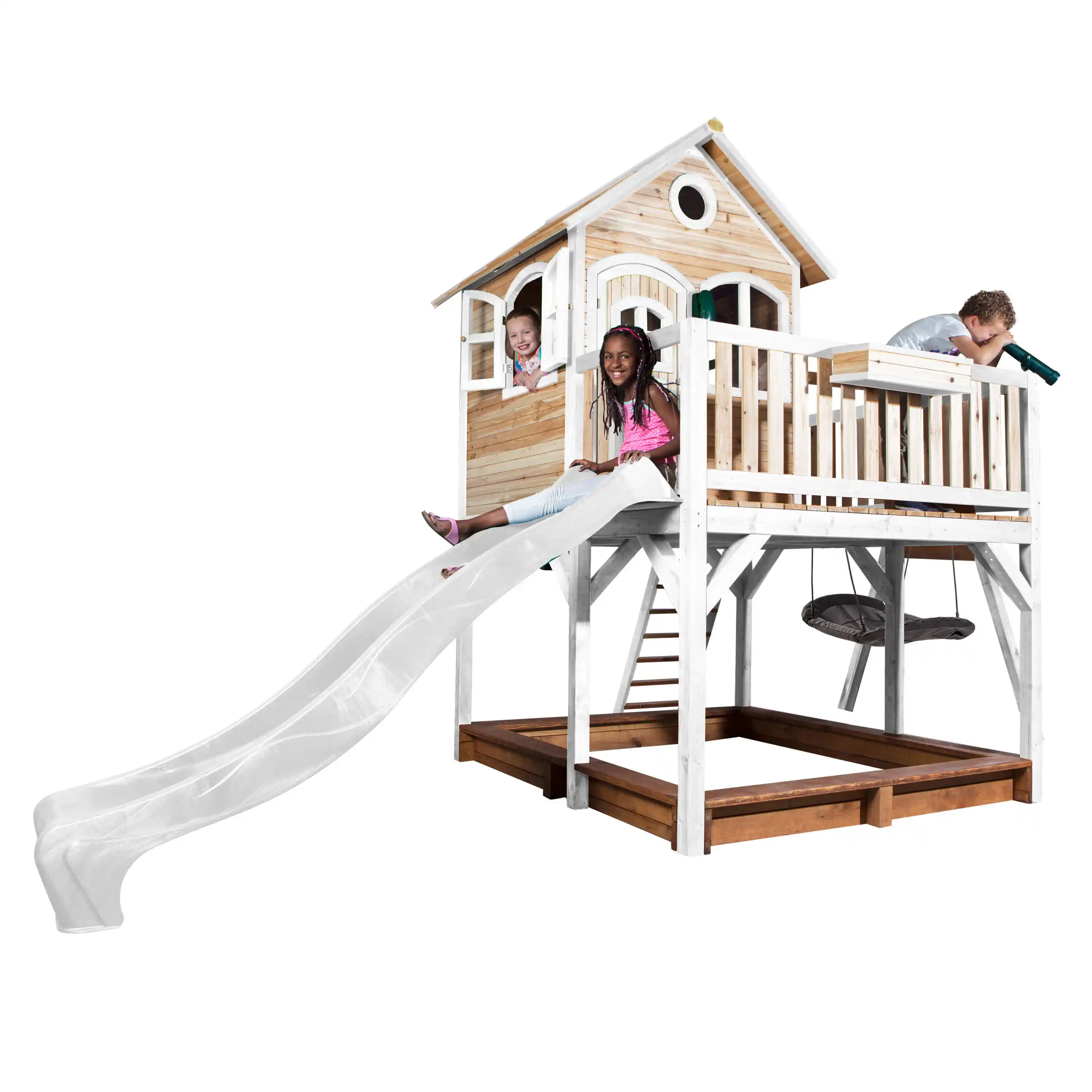 AXI Liam Playhouse with Roxy Nest Swing Set Brown/White - White Slide