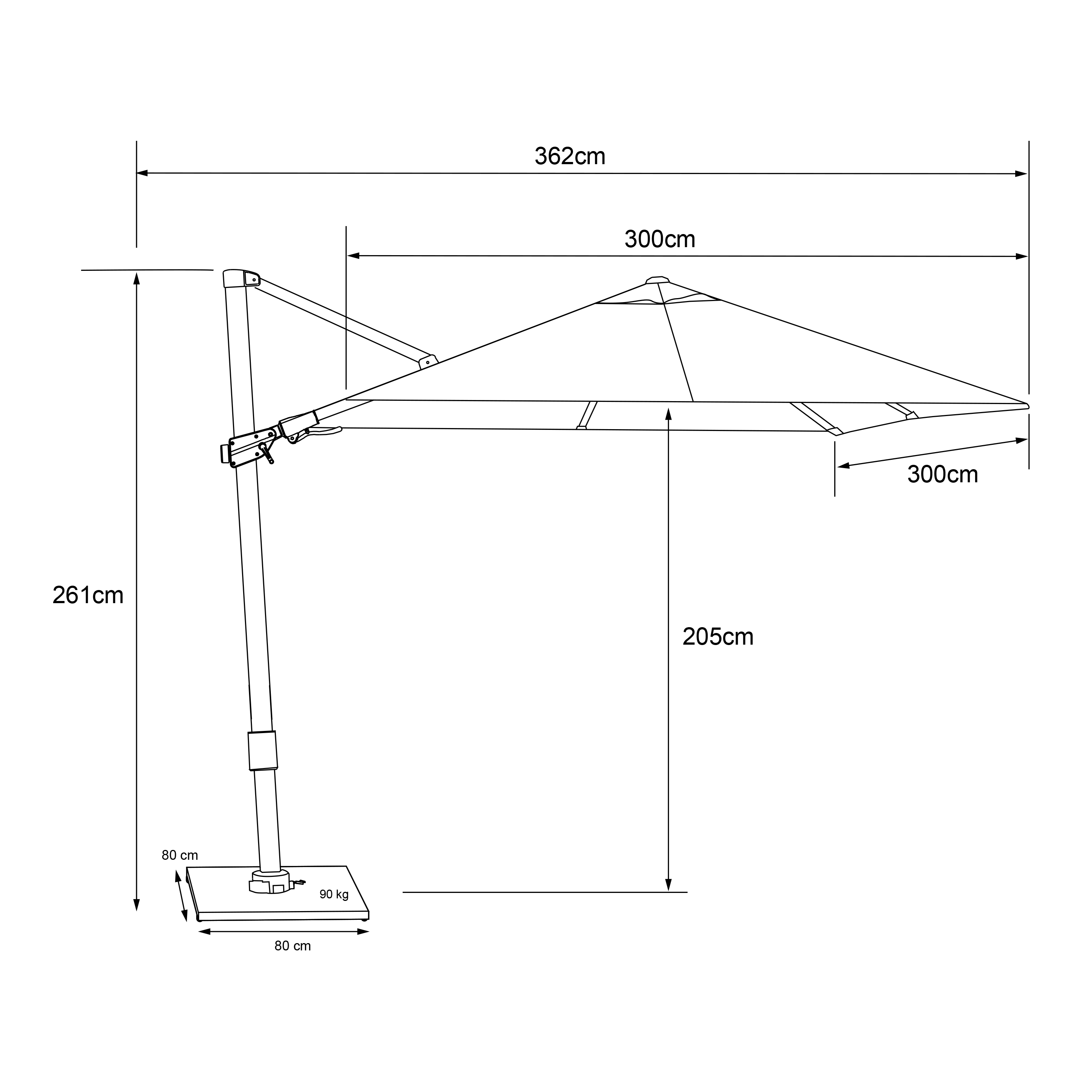 AXI Apollo Premium Cantilever Parasol 300x300cm incl. granite base with wheels Oaklook/Taupe – Complete set