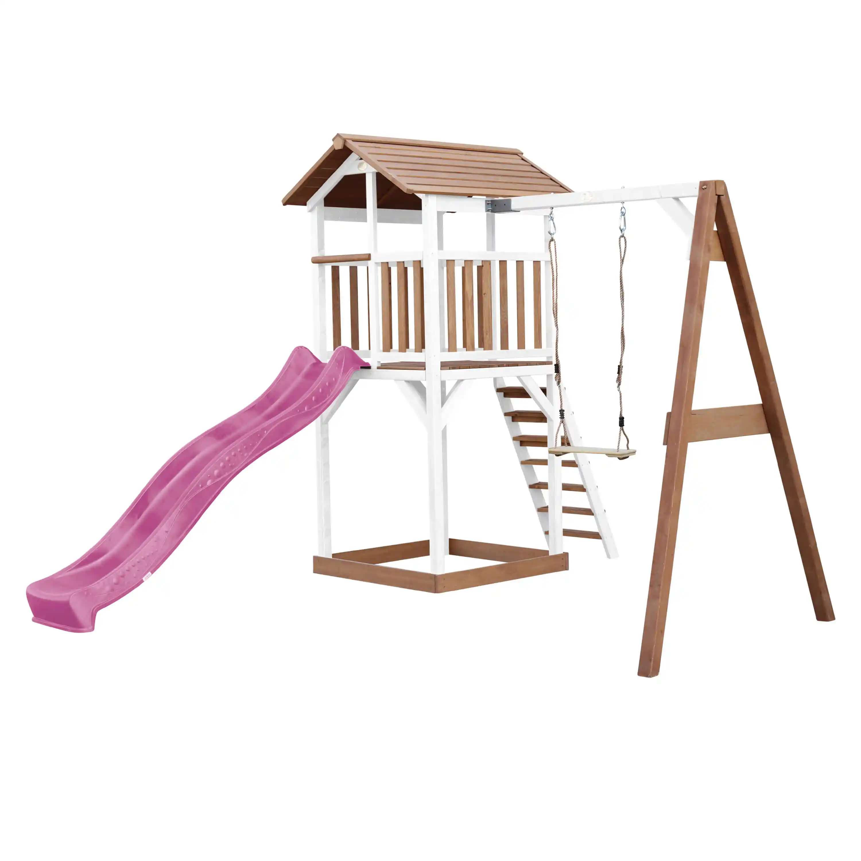 AXI Beach Tower with Single Swing Set Brown/White - Purple Slide