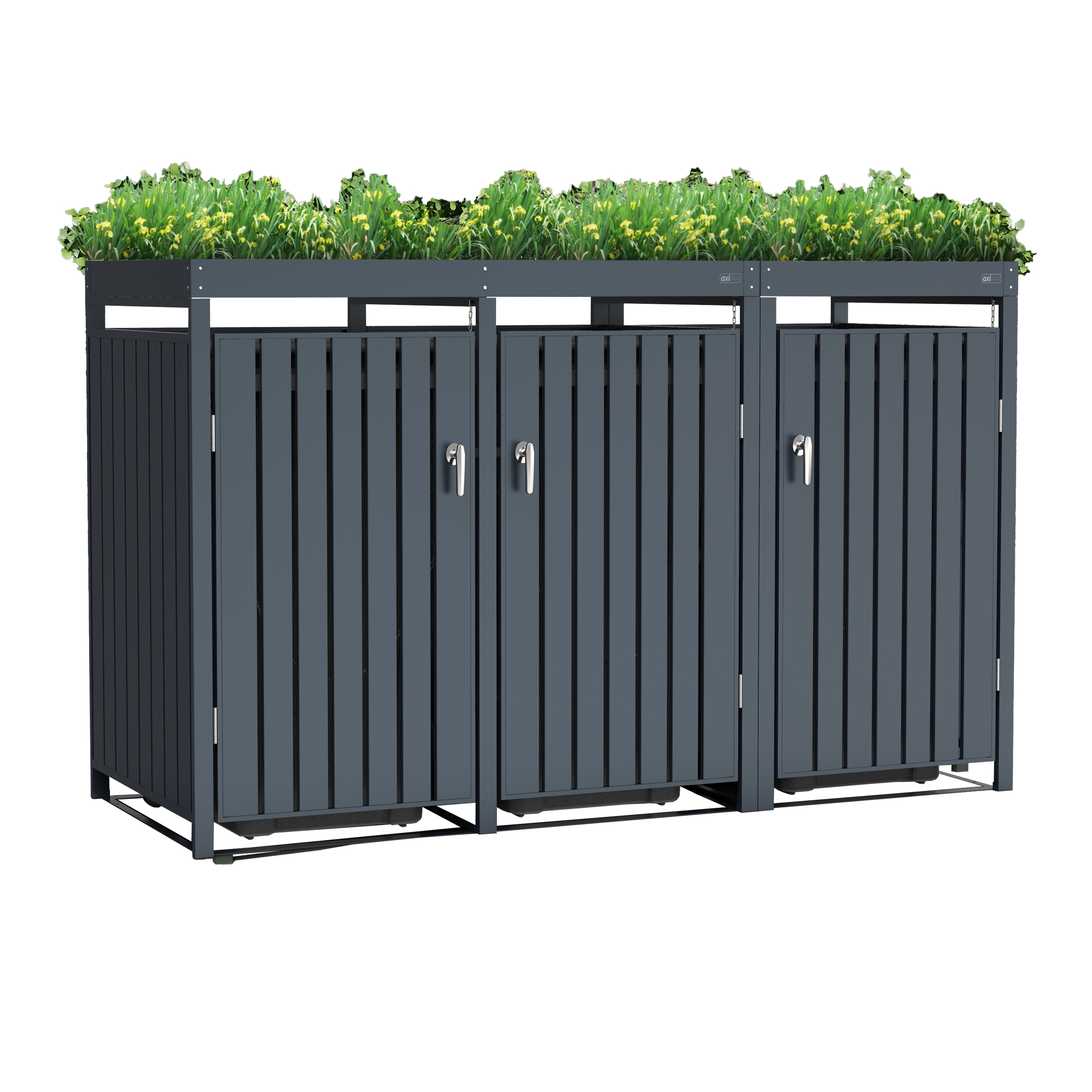 AXI Leon Metal Garbage Bin Shed with Planter - 3 Garbage Bins