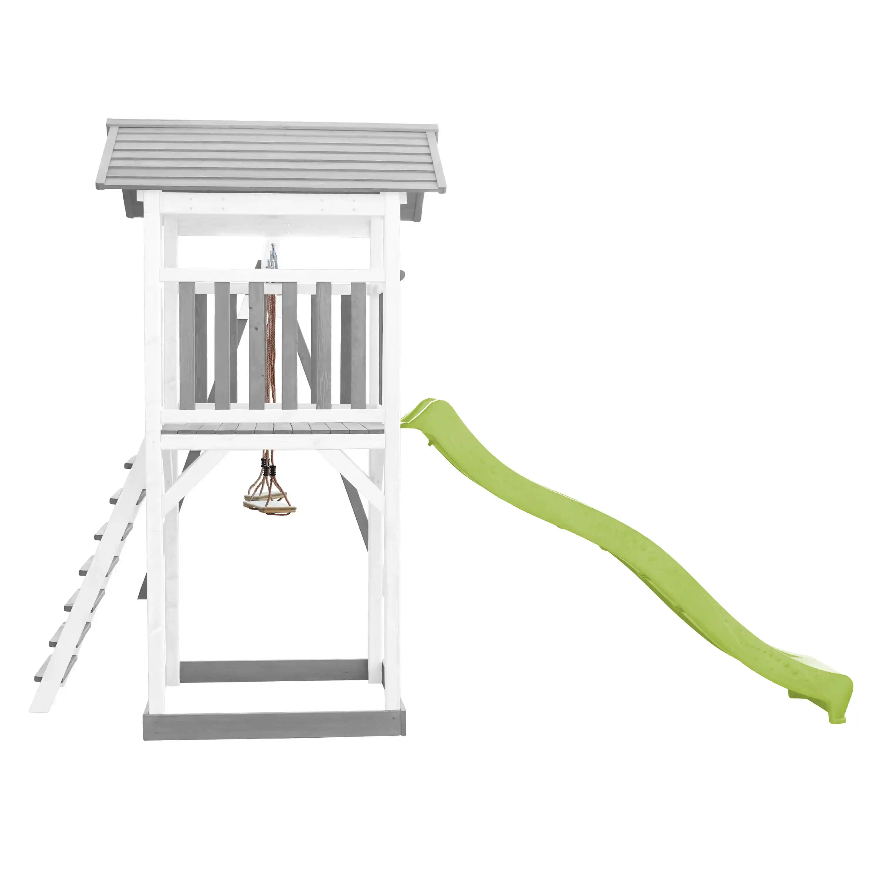 AXI Beach Tower Speeltoren met Dubbele Schommel Grijs/wit - Limoen groene glijbaan