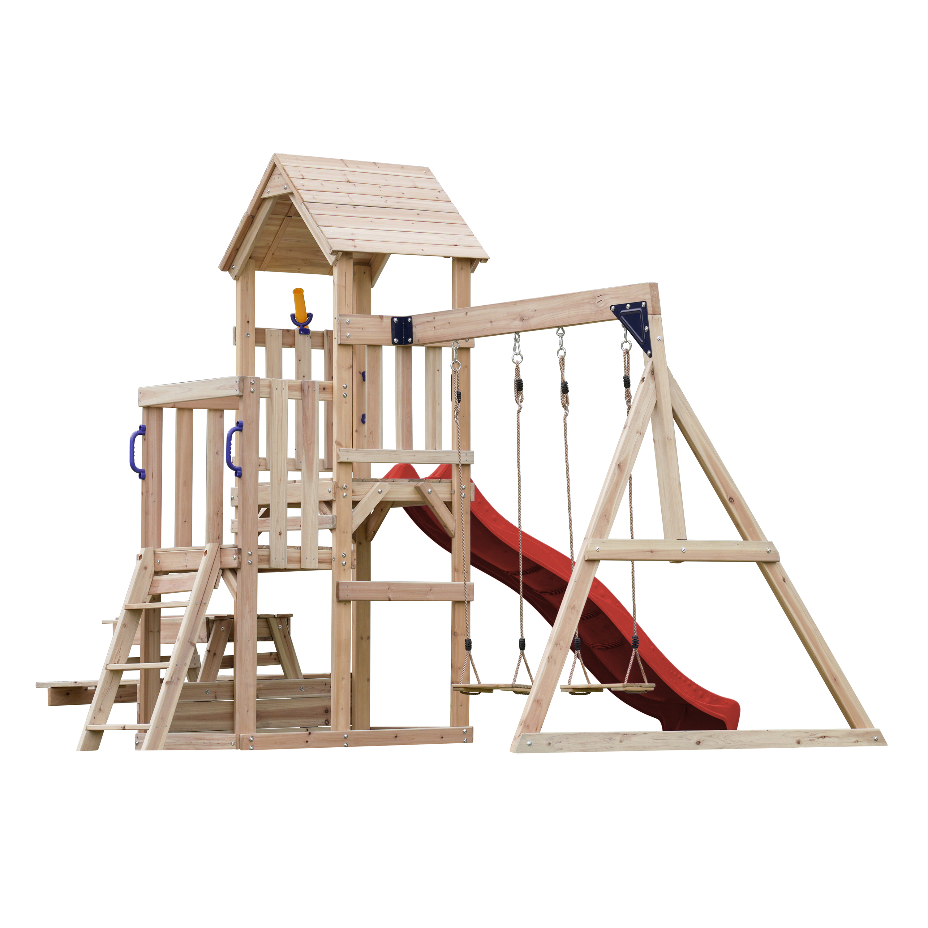 AXI Mette Climbing Frame with Double Swing Set and Picnic Table - Red Slide