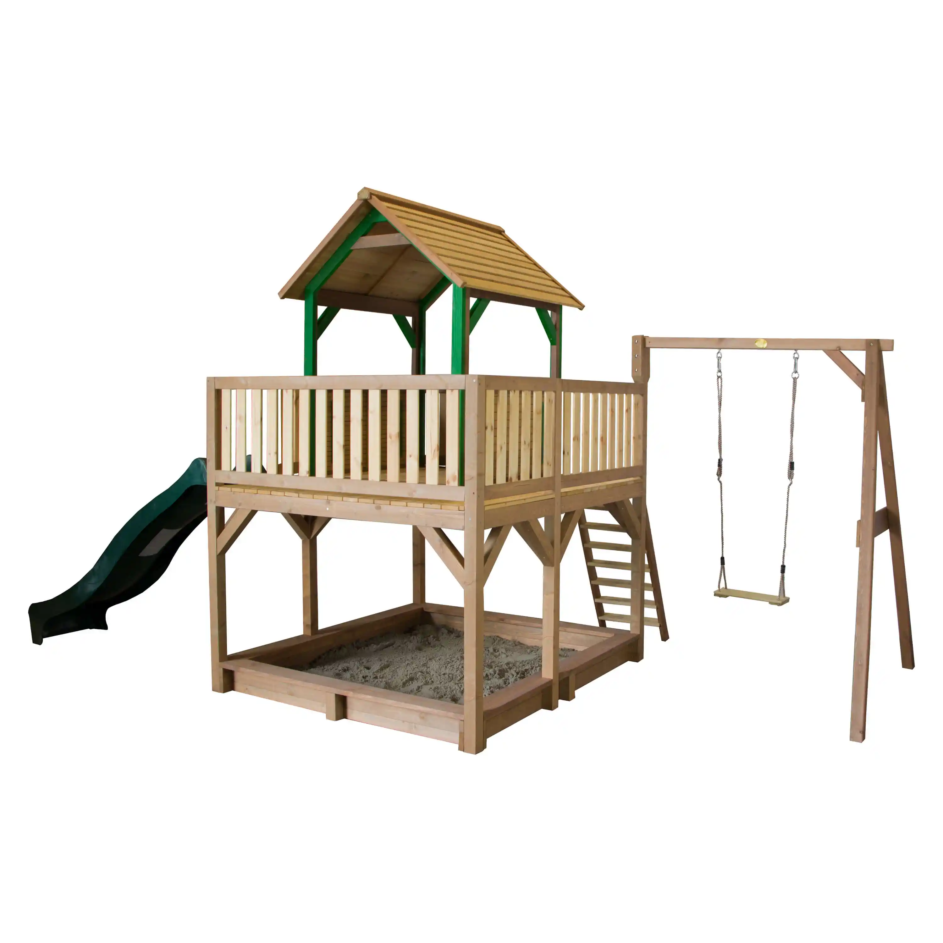 AXI Atka Play Tower with Single Swing Set Brown/Green - Green Slide