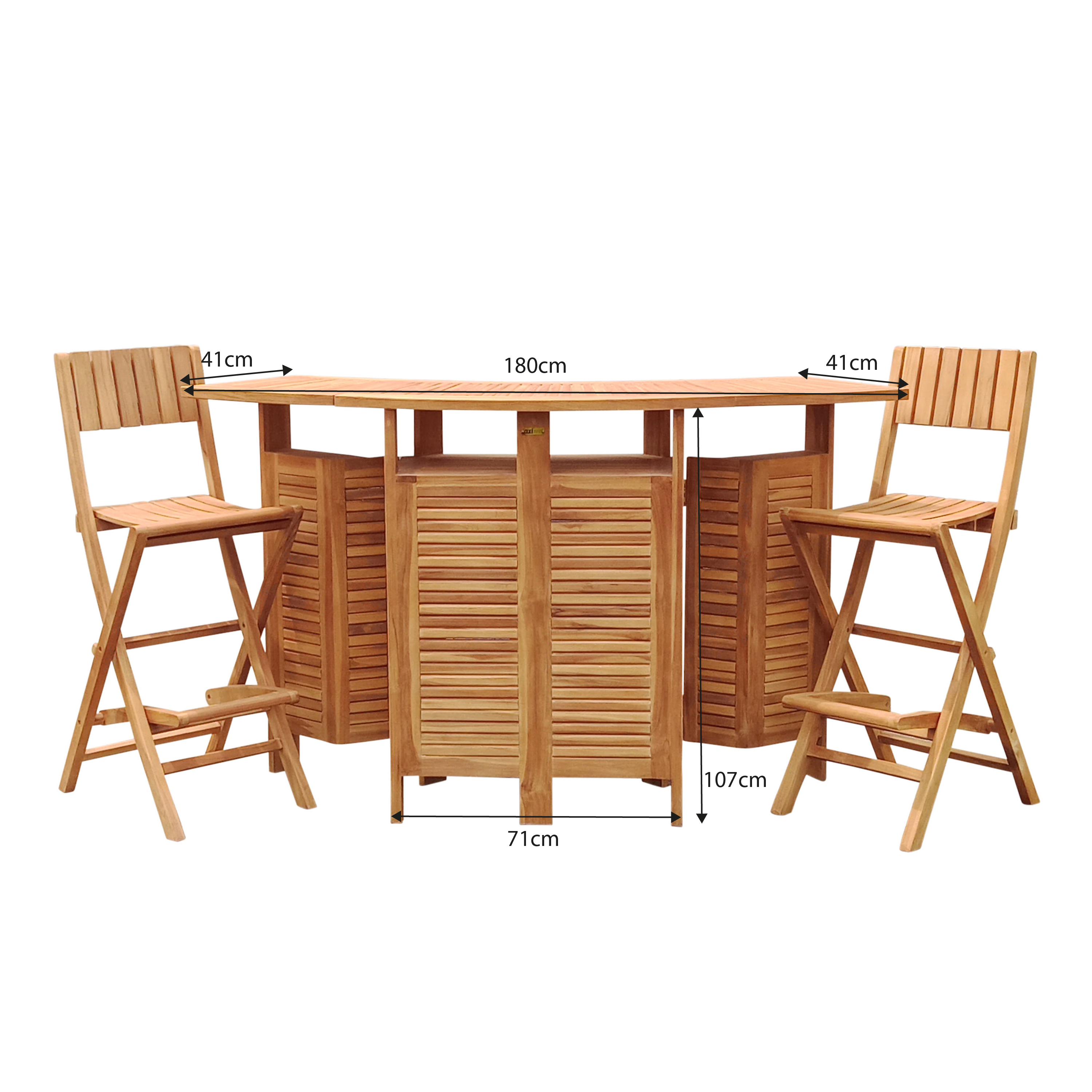 AXI Bruno Foldable Teak Bar Set with 2 bar stools