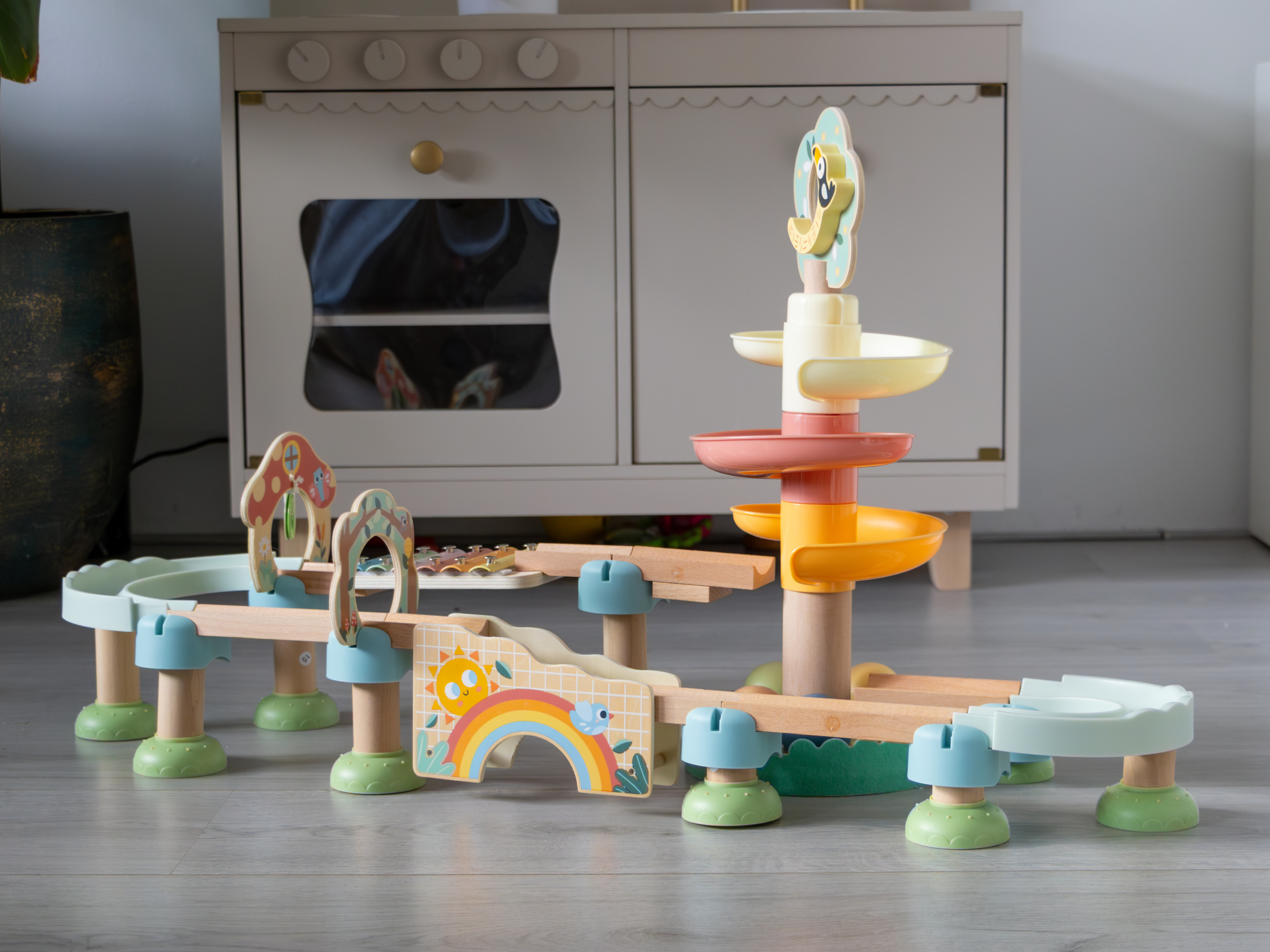 Tooky Toy Wooden Baby Marble Track - Pastel