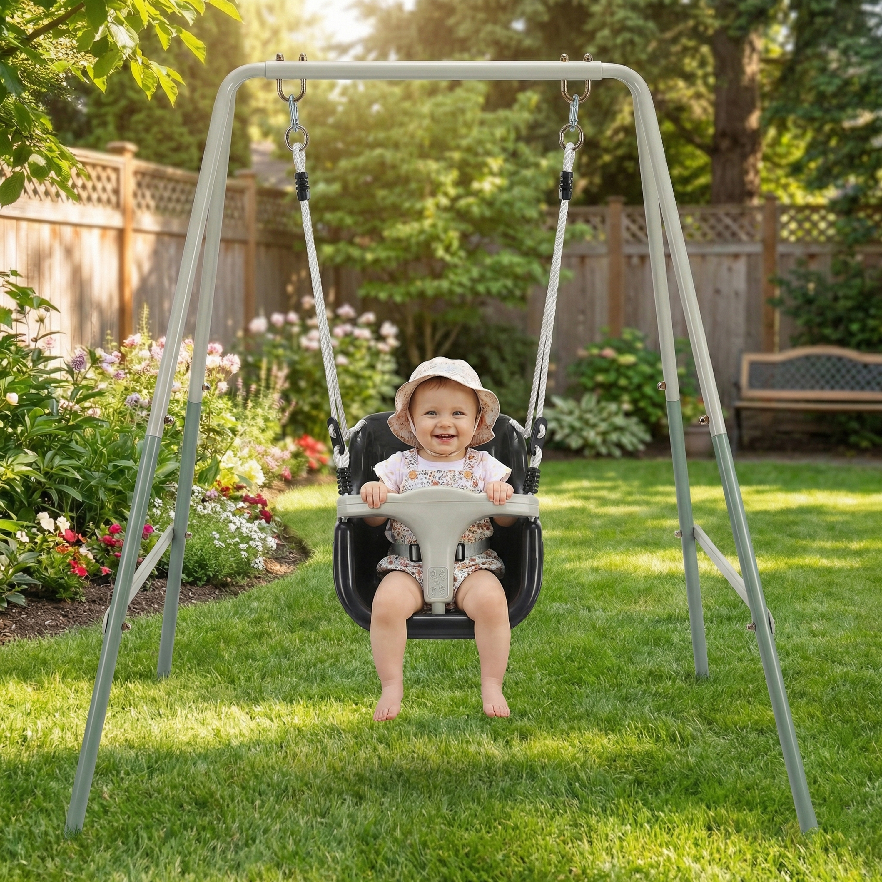 AXI Metal 2 in 1 Grow with me Swing with Baby Seat and Swing Seat - Green/Cream