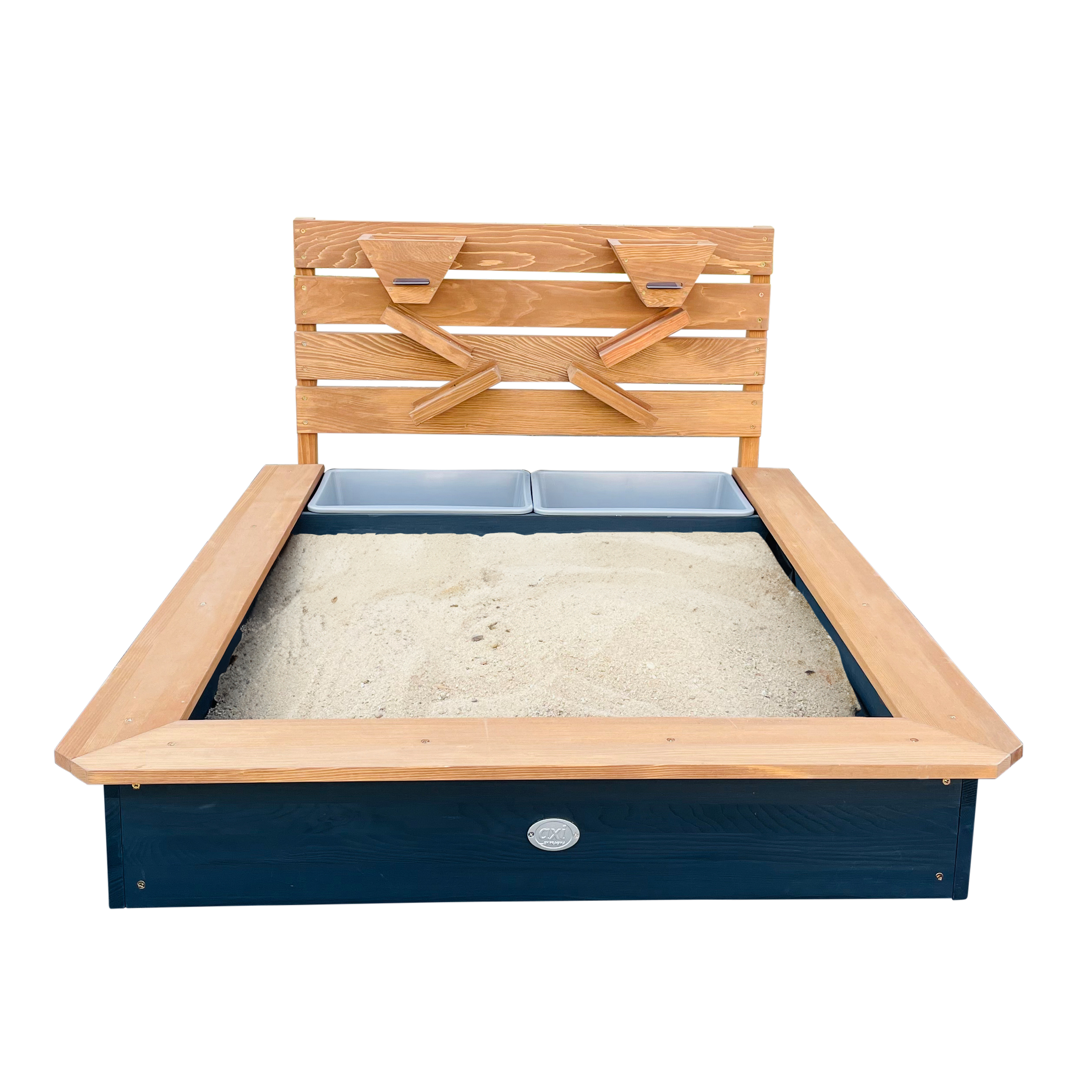 AXI Lina sandbox with sand & water troughs and play wall - 115 x 92 cm - anthracite/brown