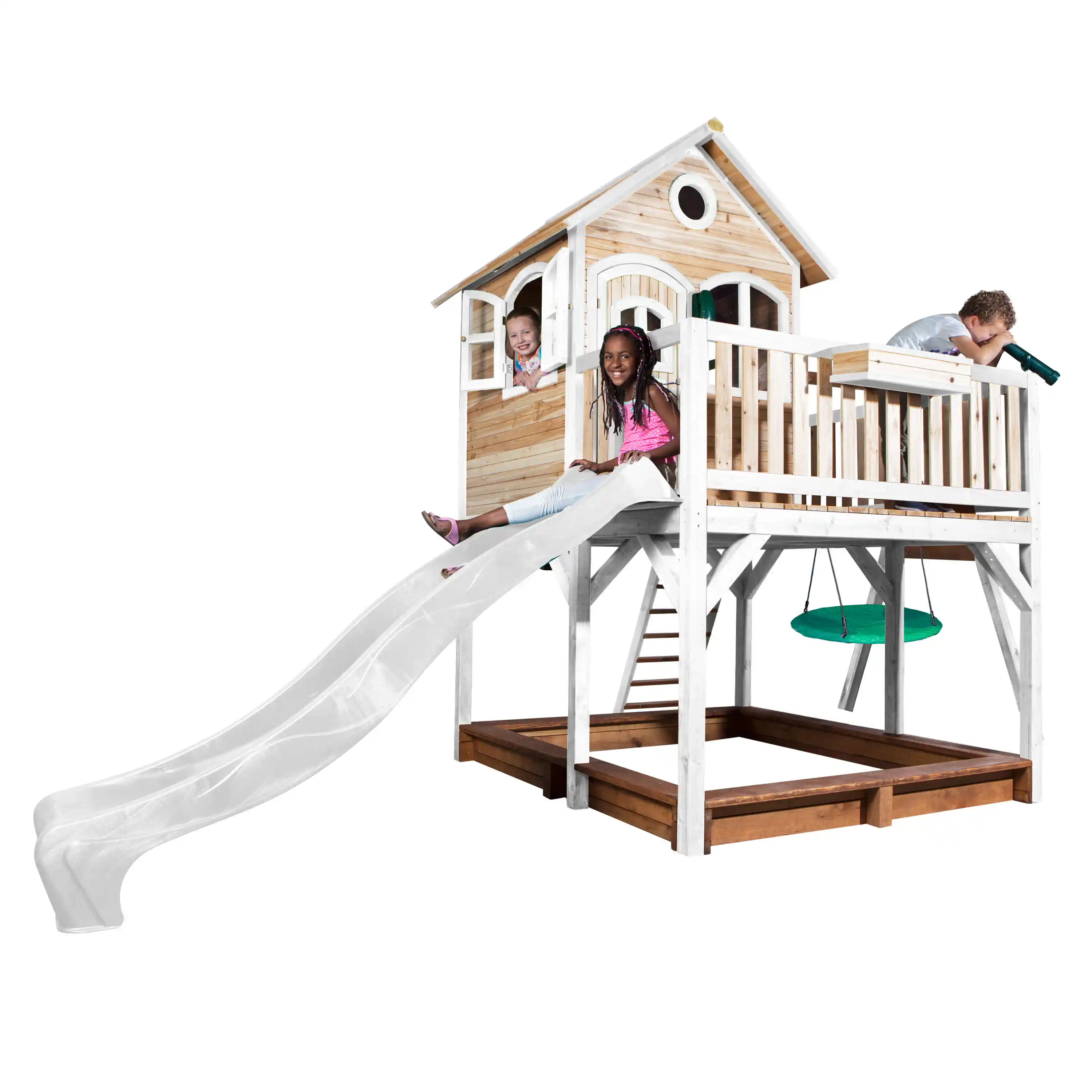 AXI Liam Playhouse with Summer Nest Swing Set Brown/White - White Slide