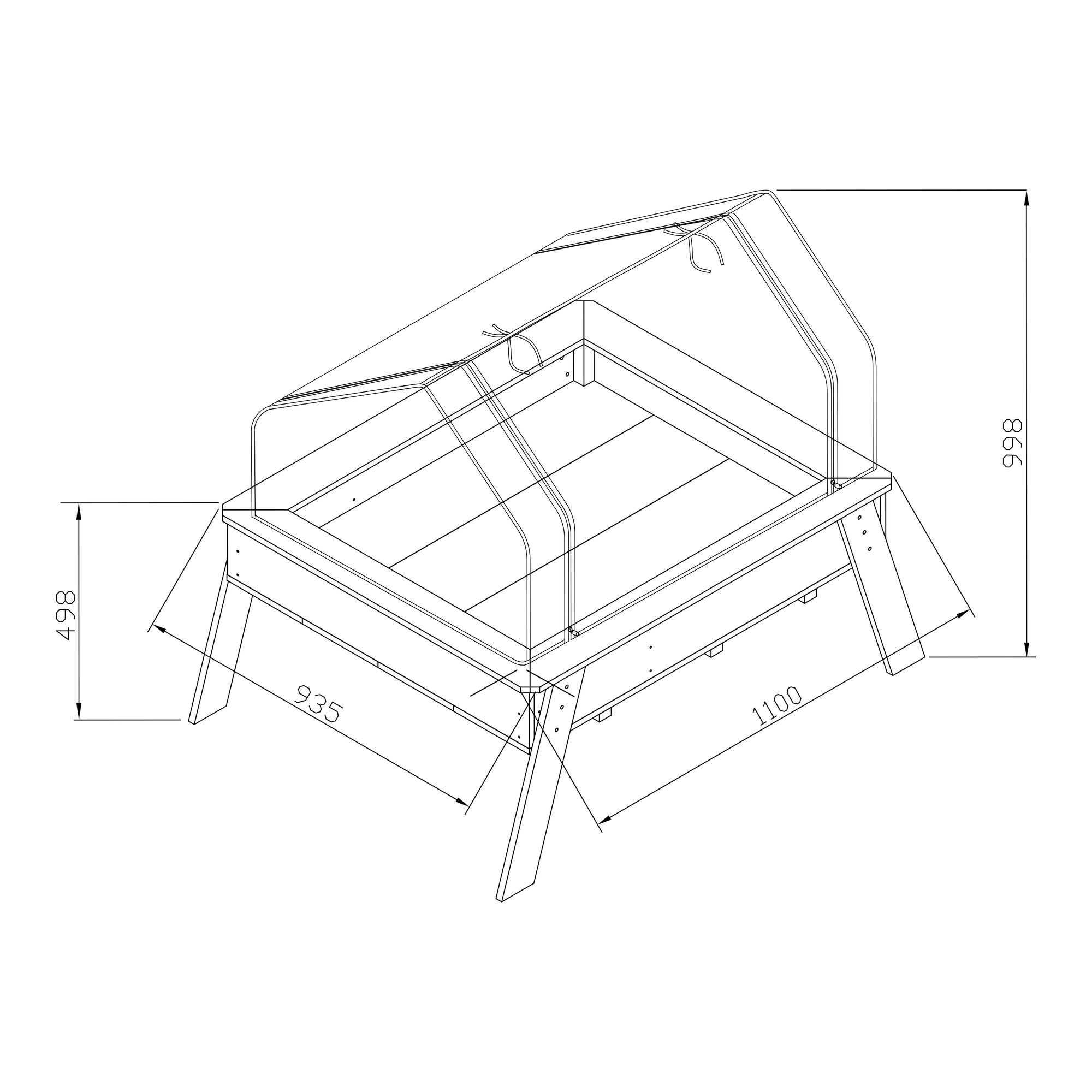 maattekening AXI Linda Kweektafel met broeikas Bruin/wit