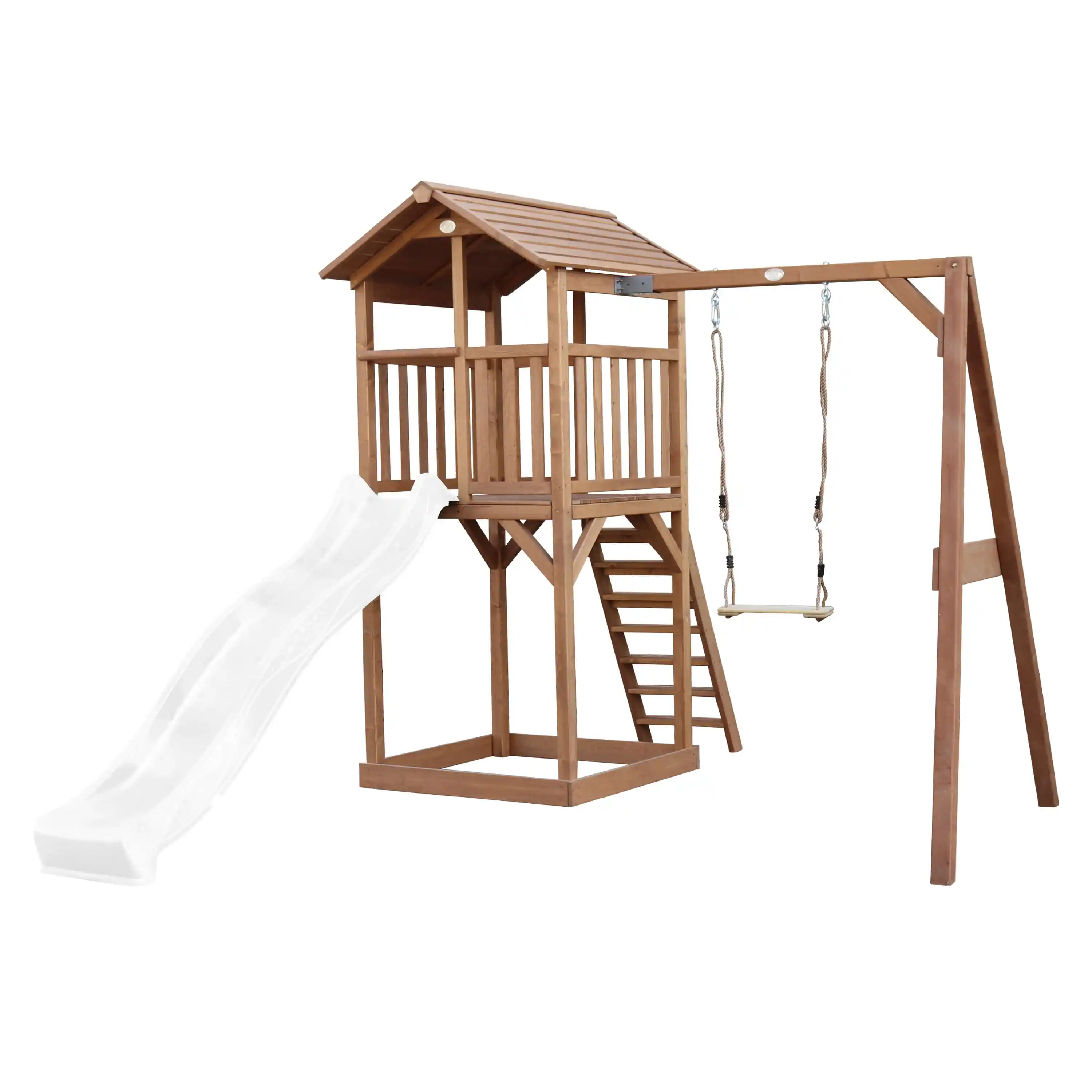 AXI Beach Tower with Single Swing Set Brown - White Slide