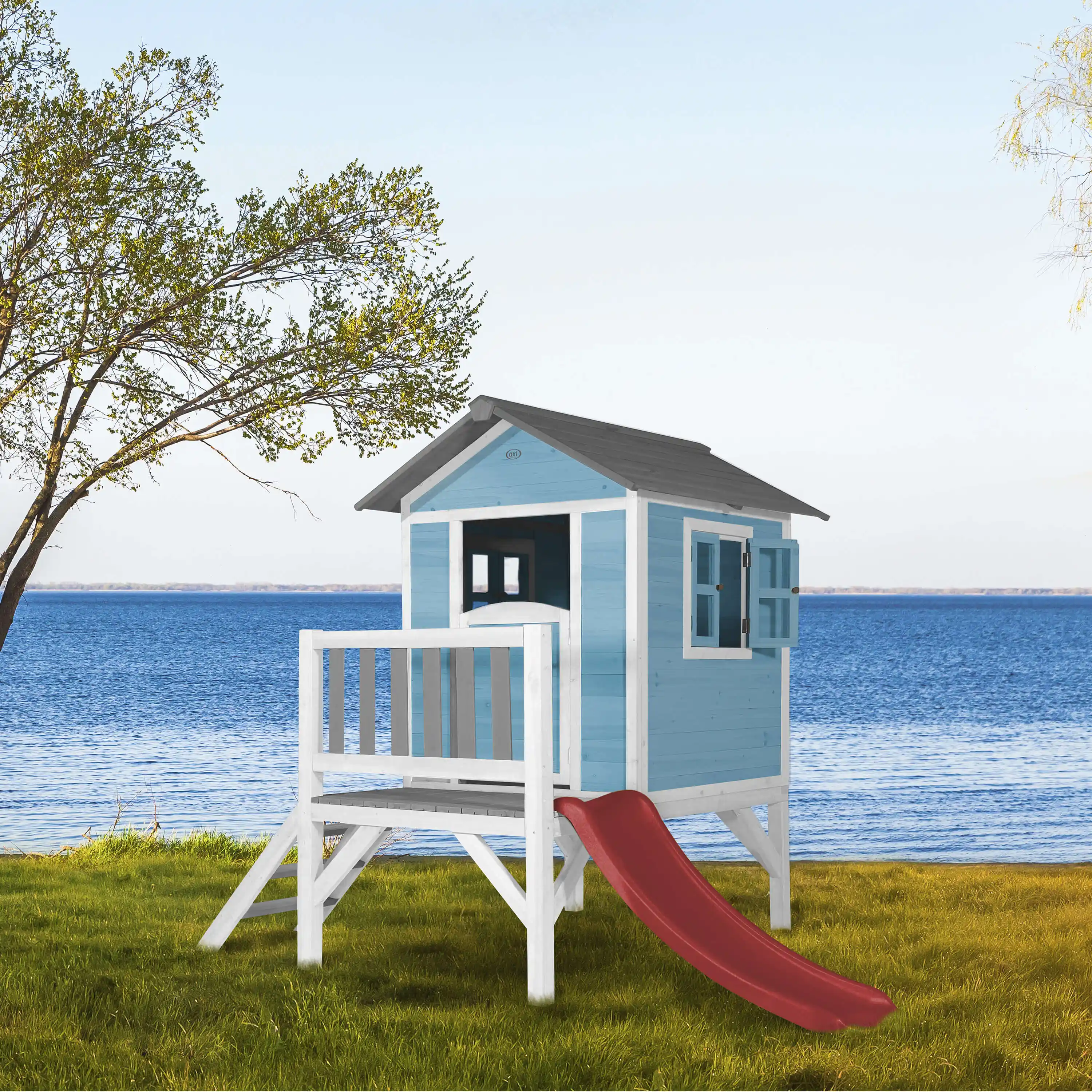 AXI Lodge XL Playhouse Caribbean Blue - Red Slide