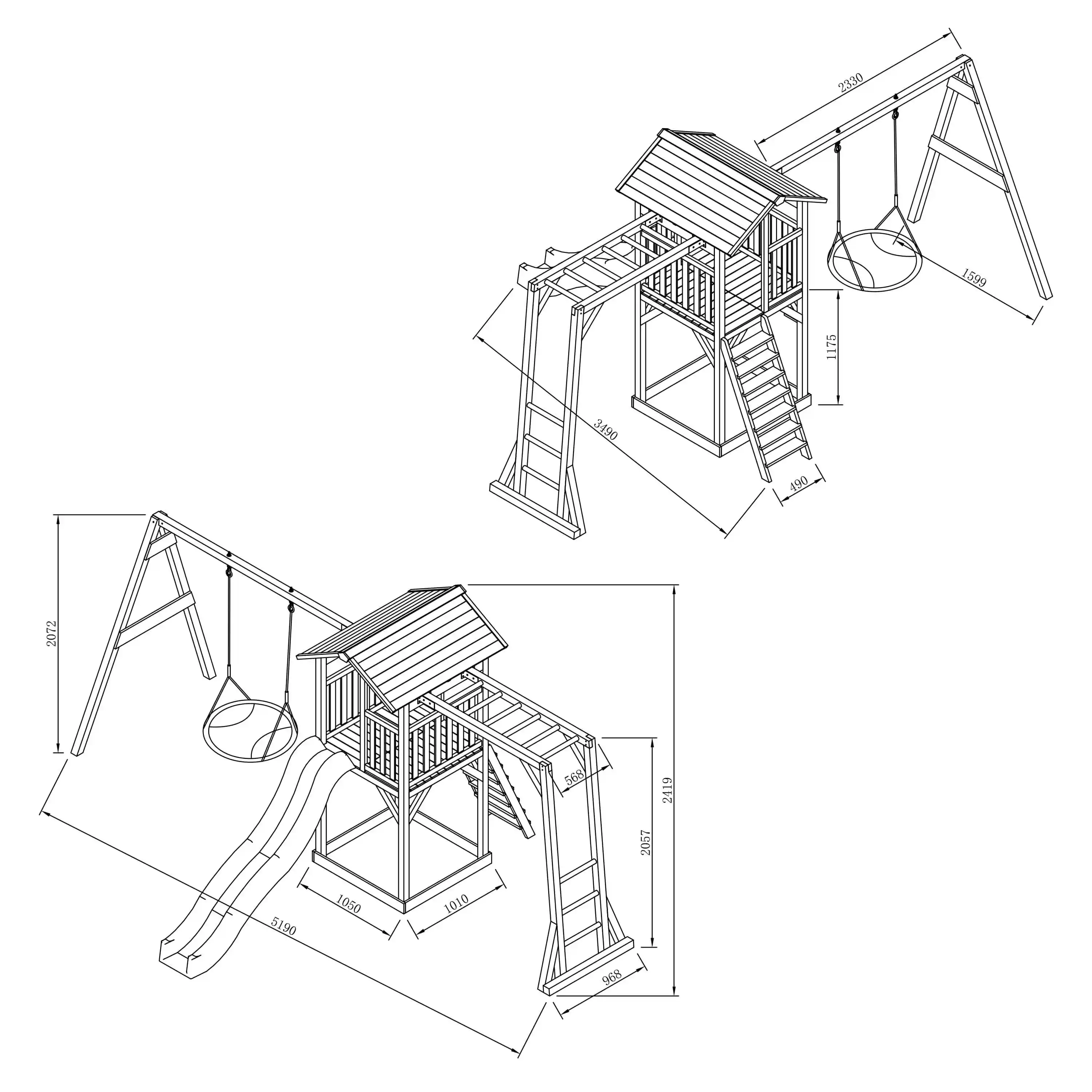 AXI Beach Tower with Climbing Frame and Summer Nest Swing Set Grey/White - Lime Green Slide