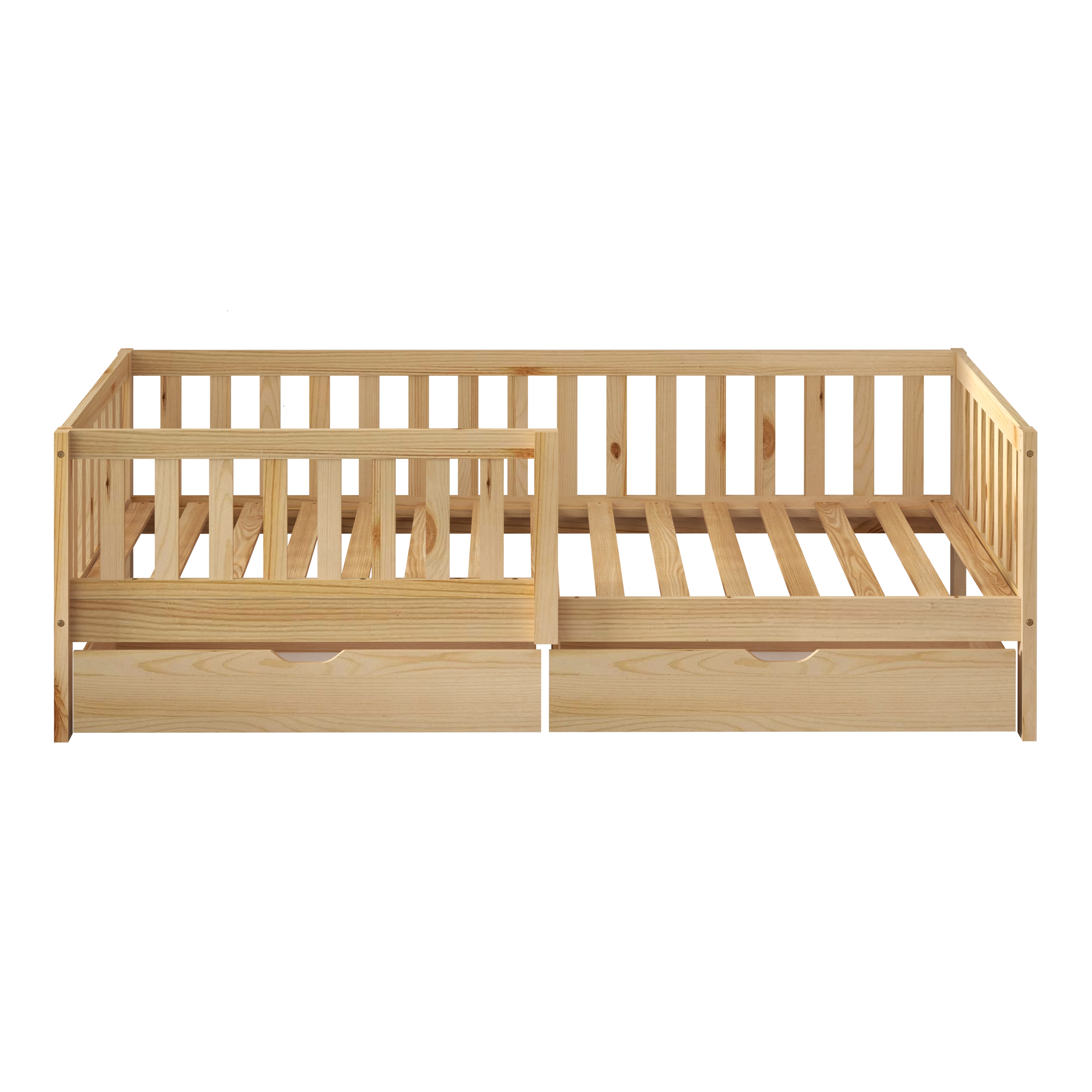Sunny Isa Kids Bed with 2 Storage Drawers and Guardrail Natural – Without Mattress