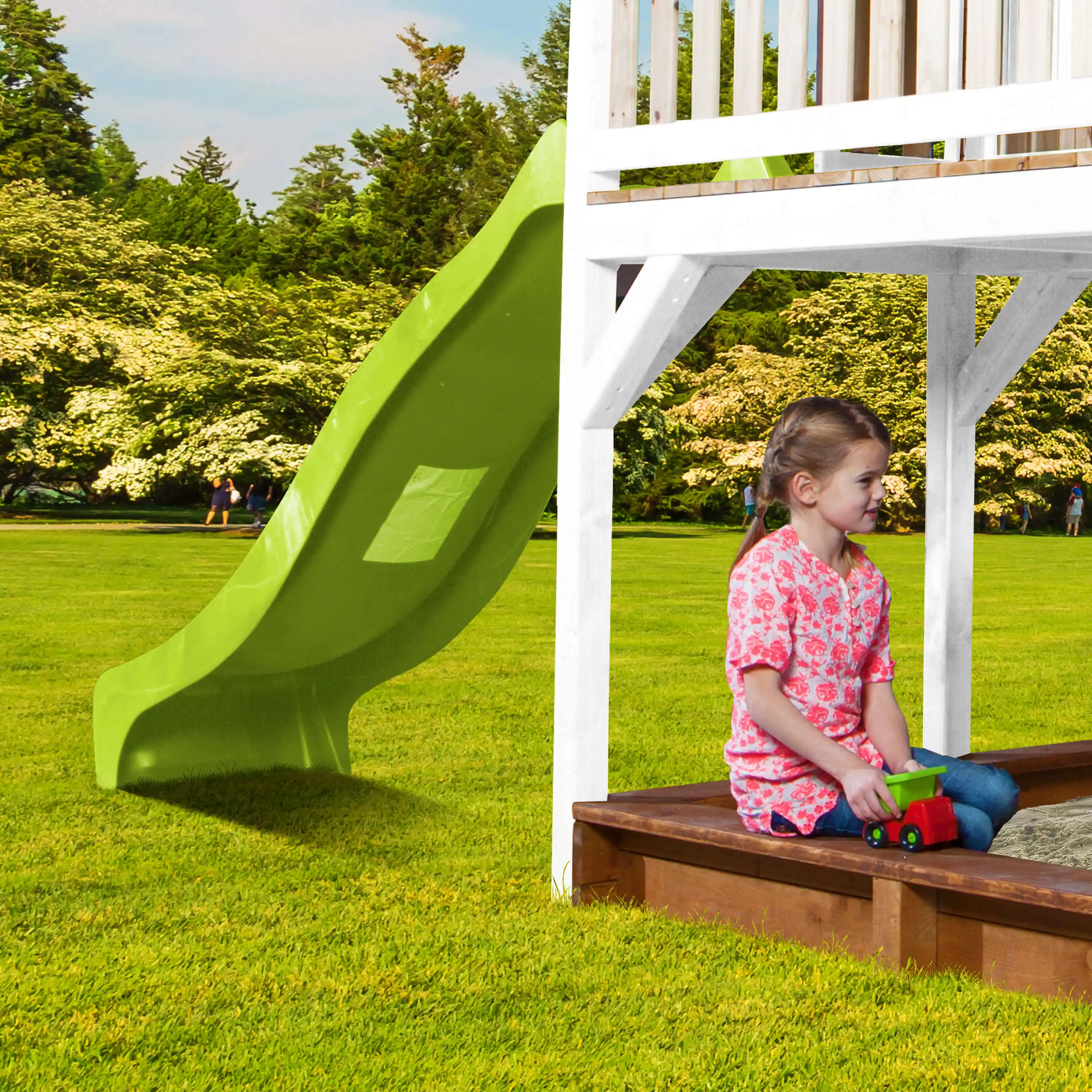 AXI Liam Playhouse with Summer Nest Swing Set Brown/White - Lime Green Slide